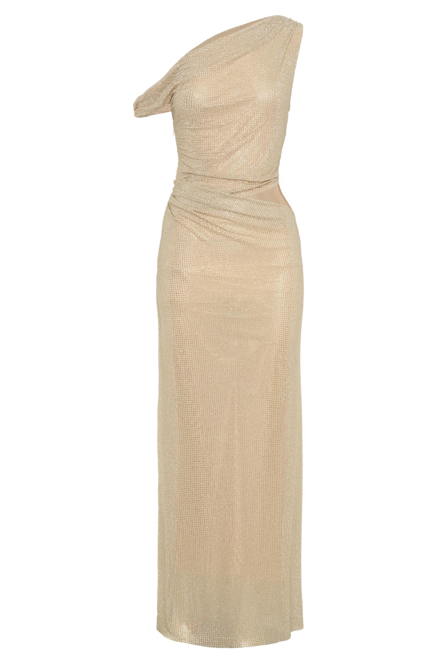 Kenny Diamante One Shoulder Maxi Dress - Gold Product Image