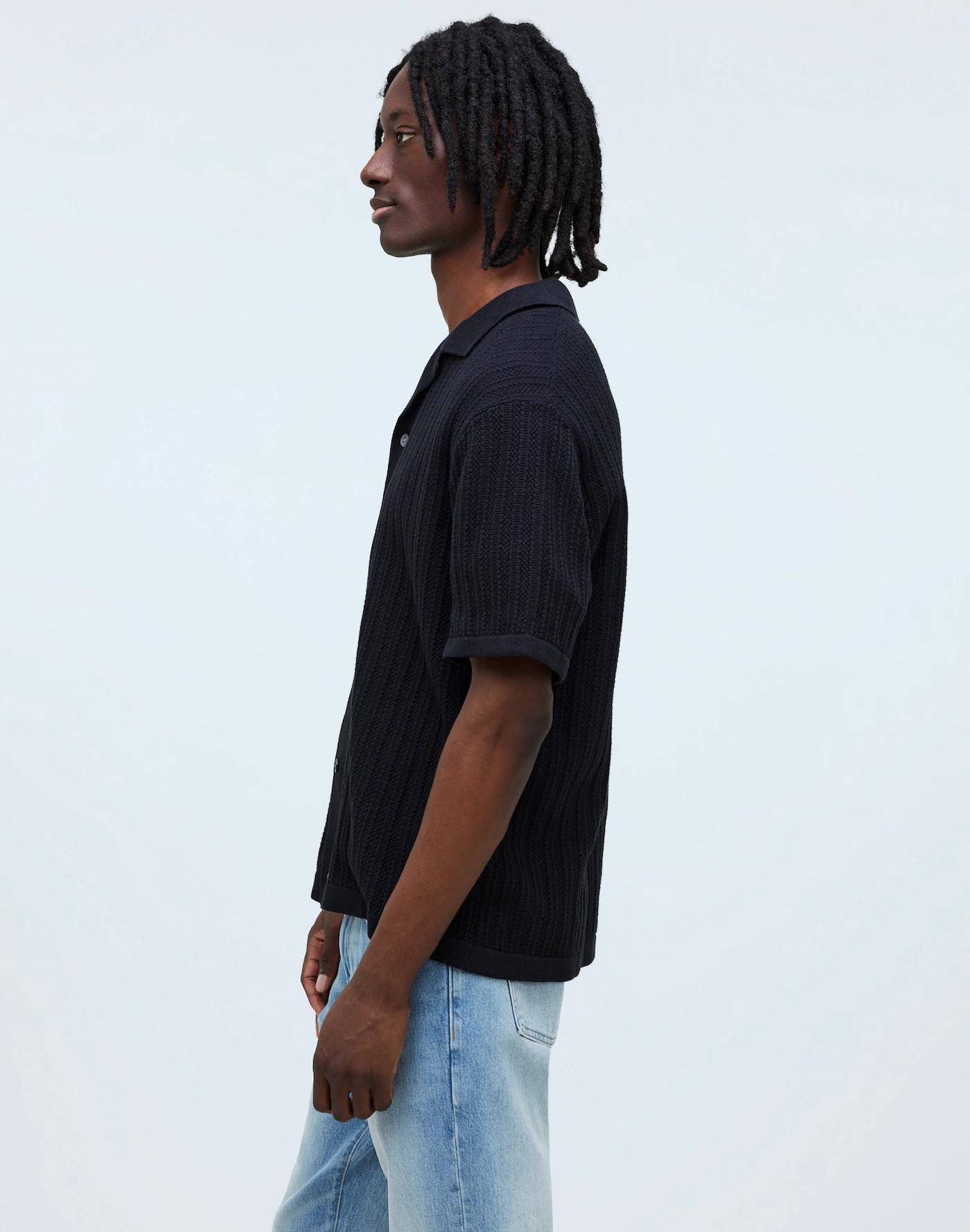 Textured-Stitch Sweater Polo Shirt Product Image