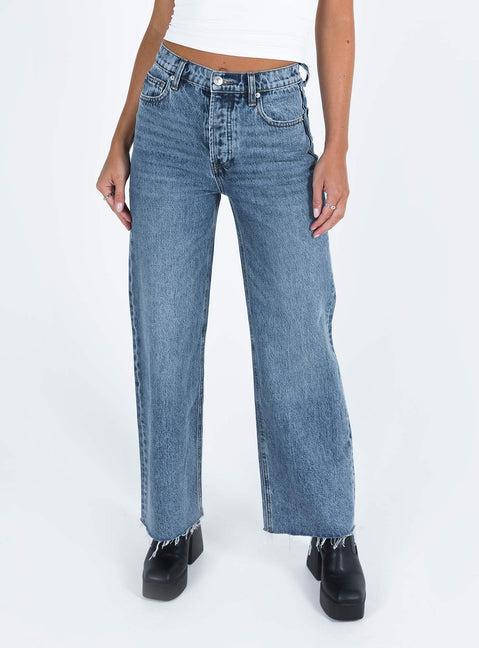 Fawcett High Rise Straight Leg Jeans Mid Blue Wash Product Image
