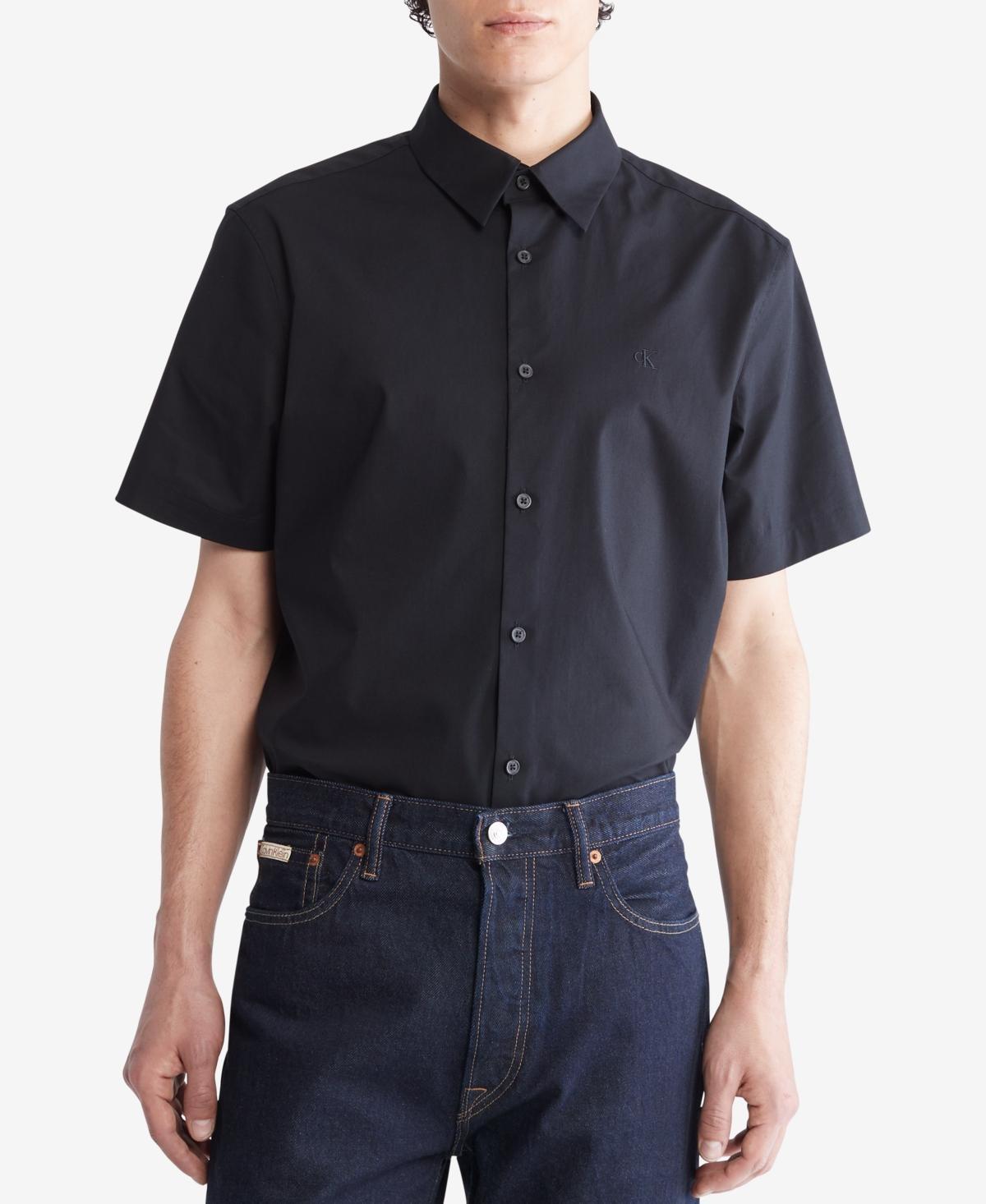 Calvin Klein Men's Cotton Stretch Slim Button-Down Shirt - Black - S Product Image