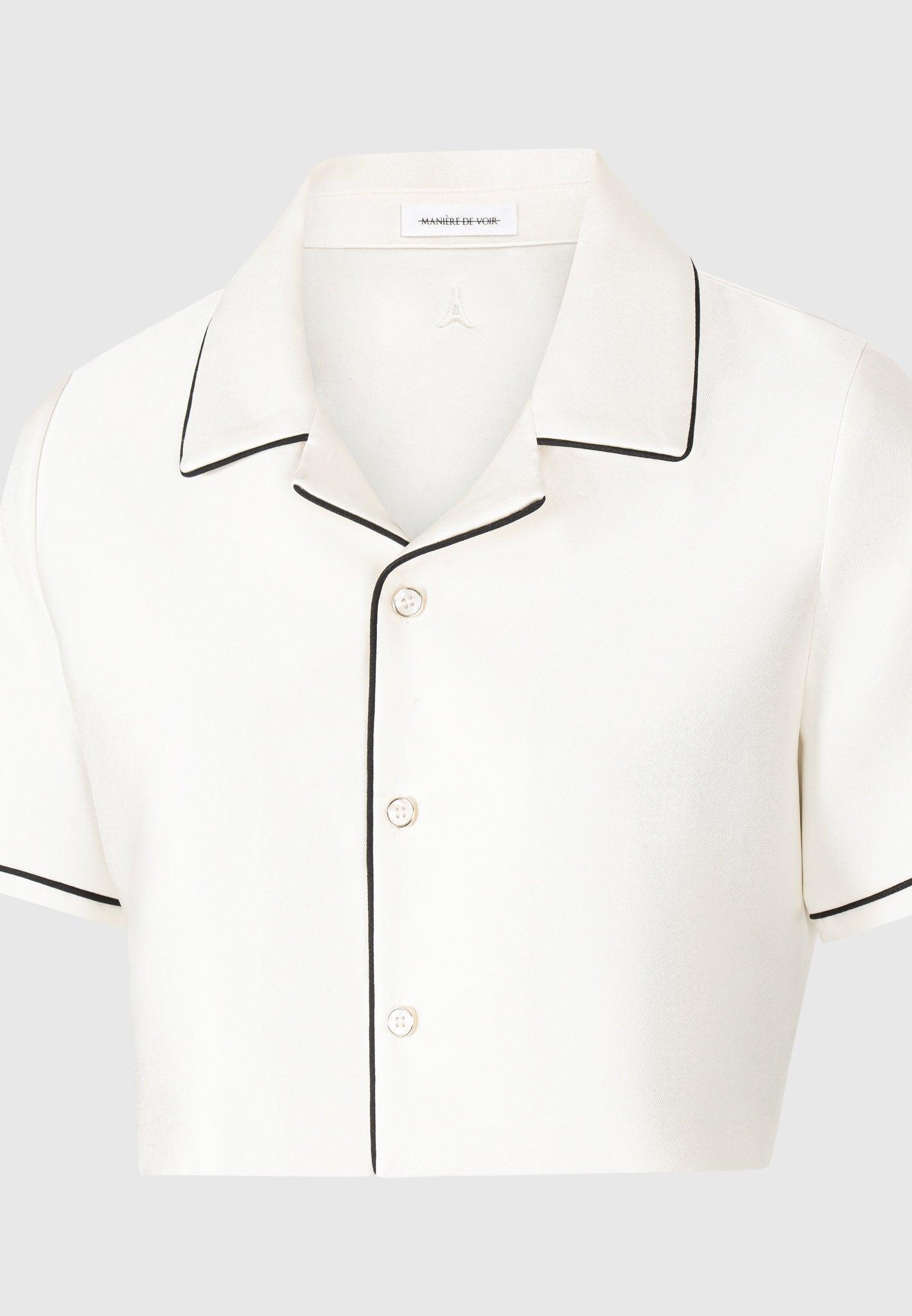 Satin Cropped Shirt with Piping - Cream Female Product Image
