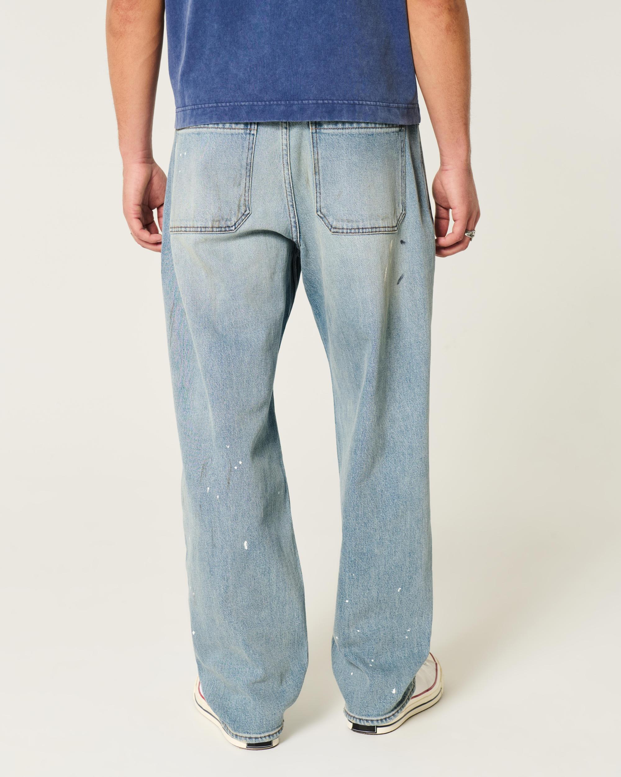 Medium Wash Paint Splatter Baggy Jeans Product Image