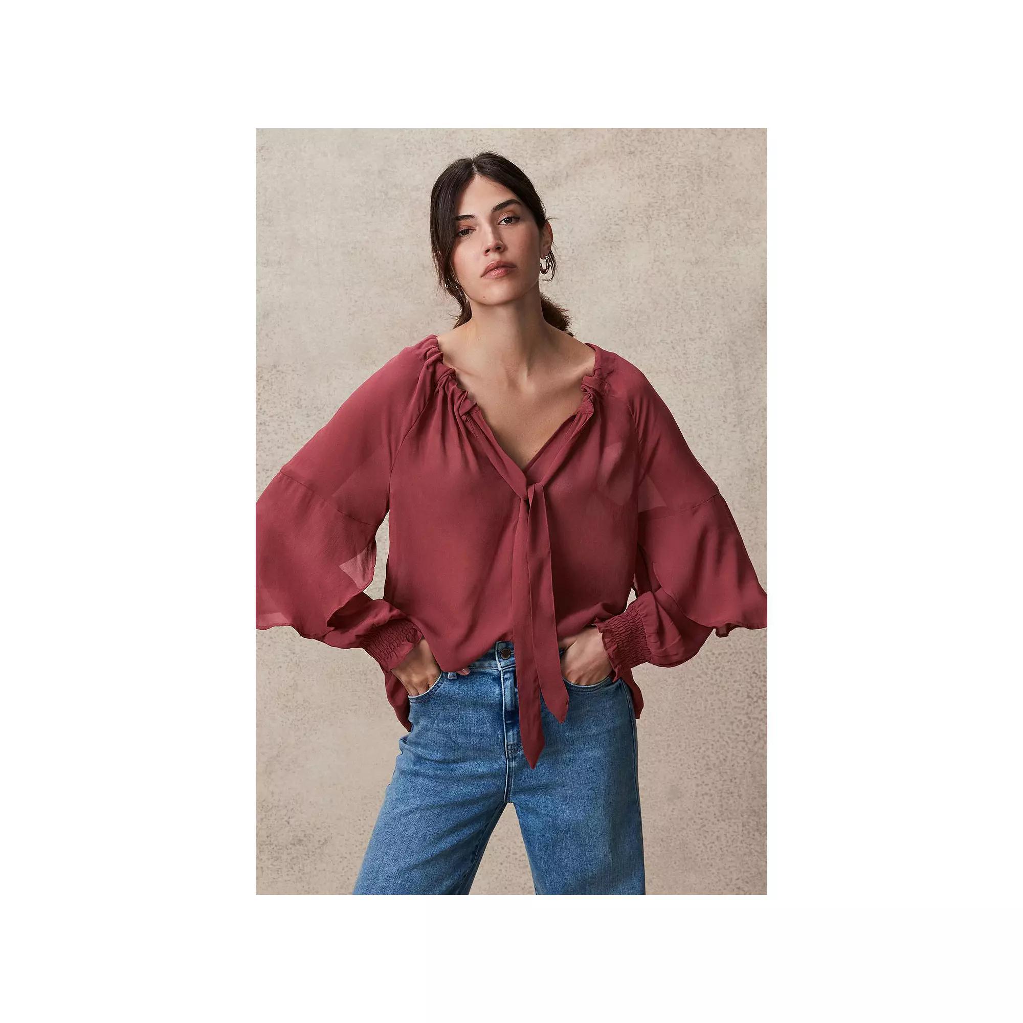 Women's NEXT Gathered Tie Neck Volume Sleeve Blouse, Size: 10, Pink Product Image