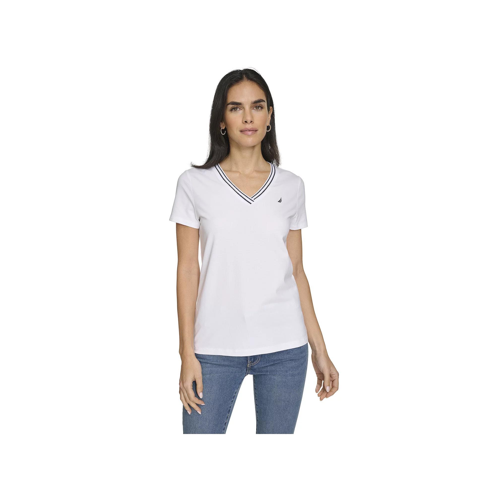 Women's Nautica Short Sleeve V-Neck Top, Size: XS, Bright White Product Image
