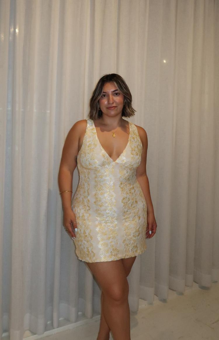 Harrie Yellow Lace Mini Dress Product Image