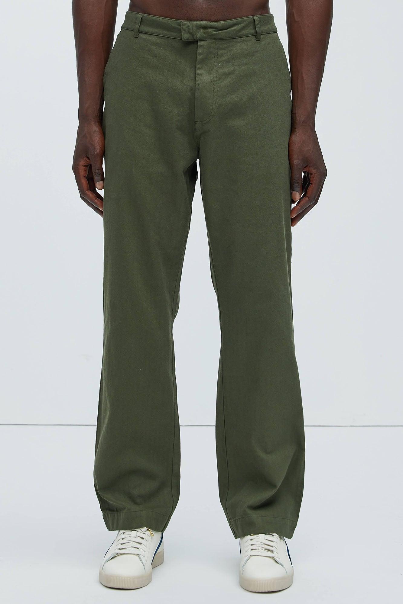 Berry Herringbone Straight Pants - Olive Product Image