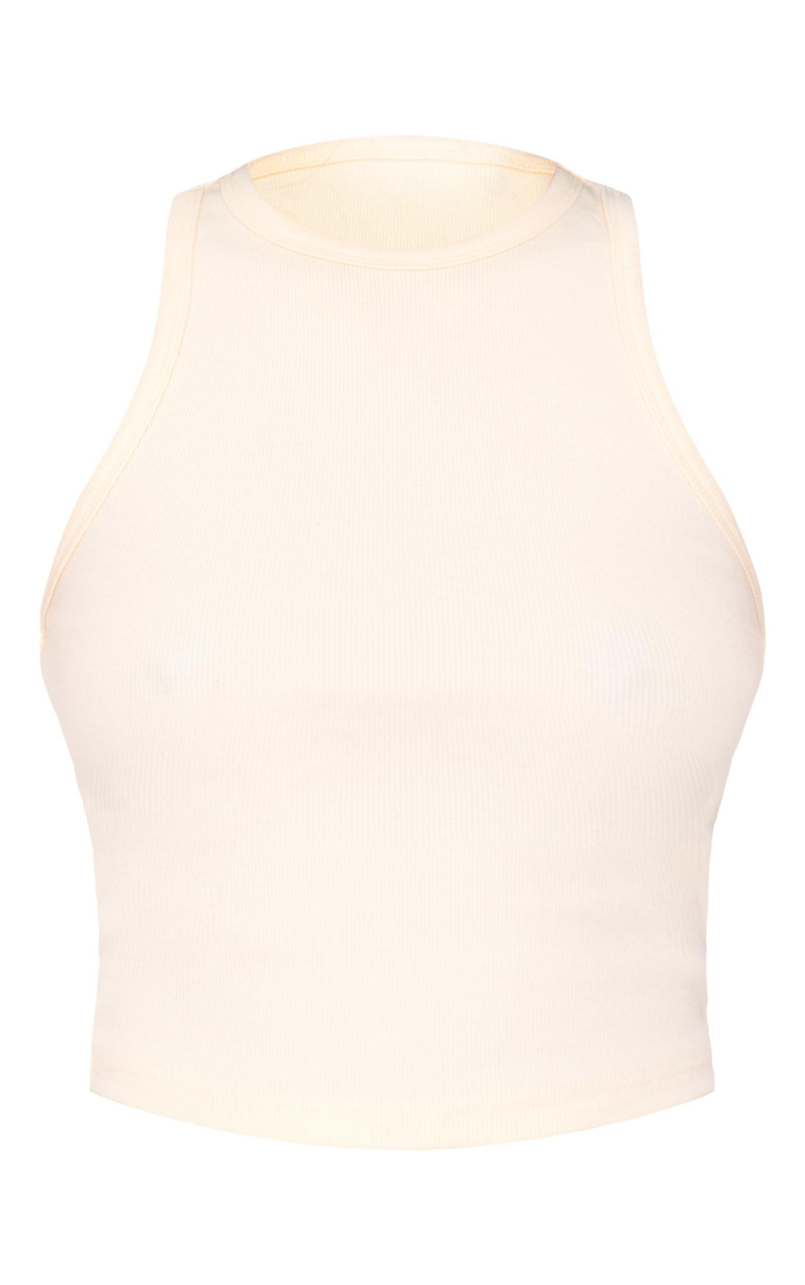 Tall Butter Cream Ribbed Racer Neck Top Product Image