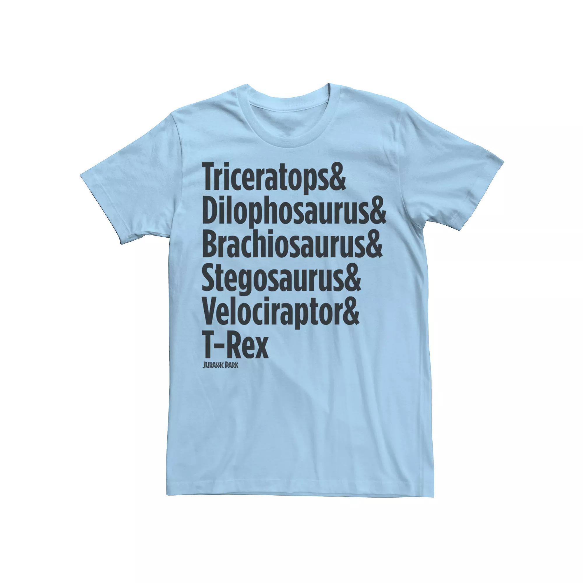 Men's Jurassic Park Dinosaur Name Types Tee, Size: Medium, Light Blue Product Image