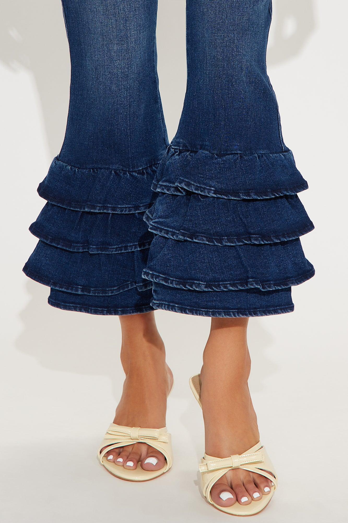 Gloria Ruffled Denim Capri Jeans - Dark Wash Female Product Image