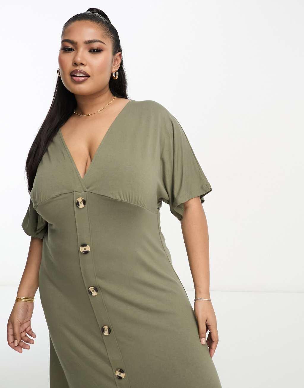 ASOS DESIGN Curve flutter sleeve midi tea dress with buttons Product Image