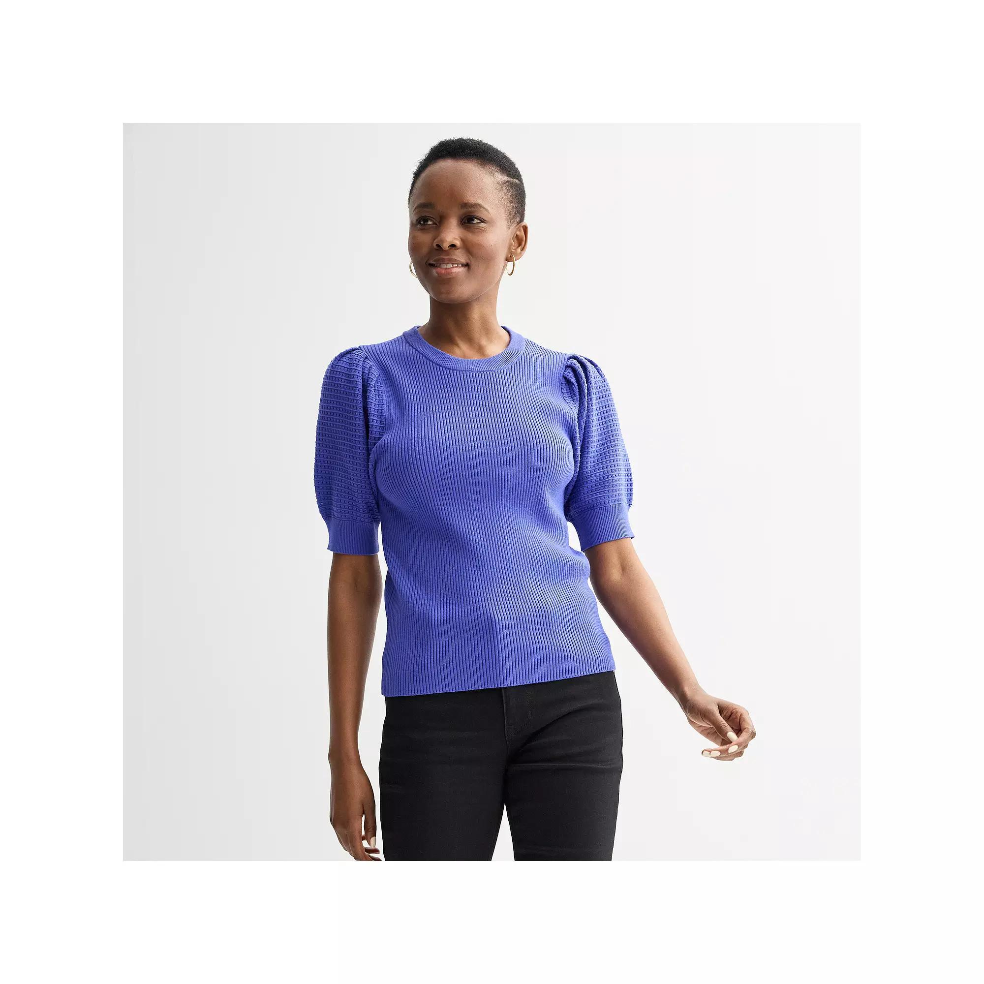 Women's Nine West Open Stitch Elbow Sleeve Sweater Tee, Size: XXL, Daisy Dew Product Image
