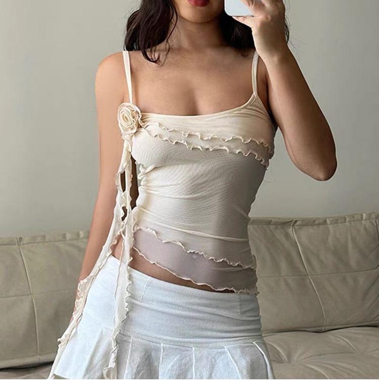 Plain Flower Detail Asymmetrical Panel Camisole Top Product Image
