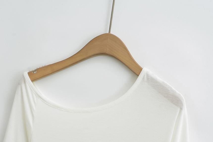 One-Shoulder Long Sleeve Plain Tee Product Image