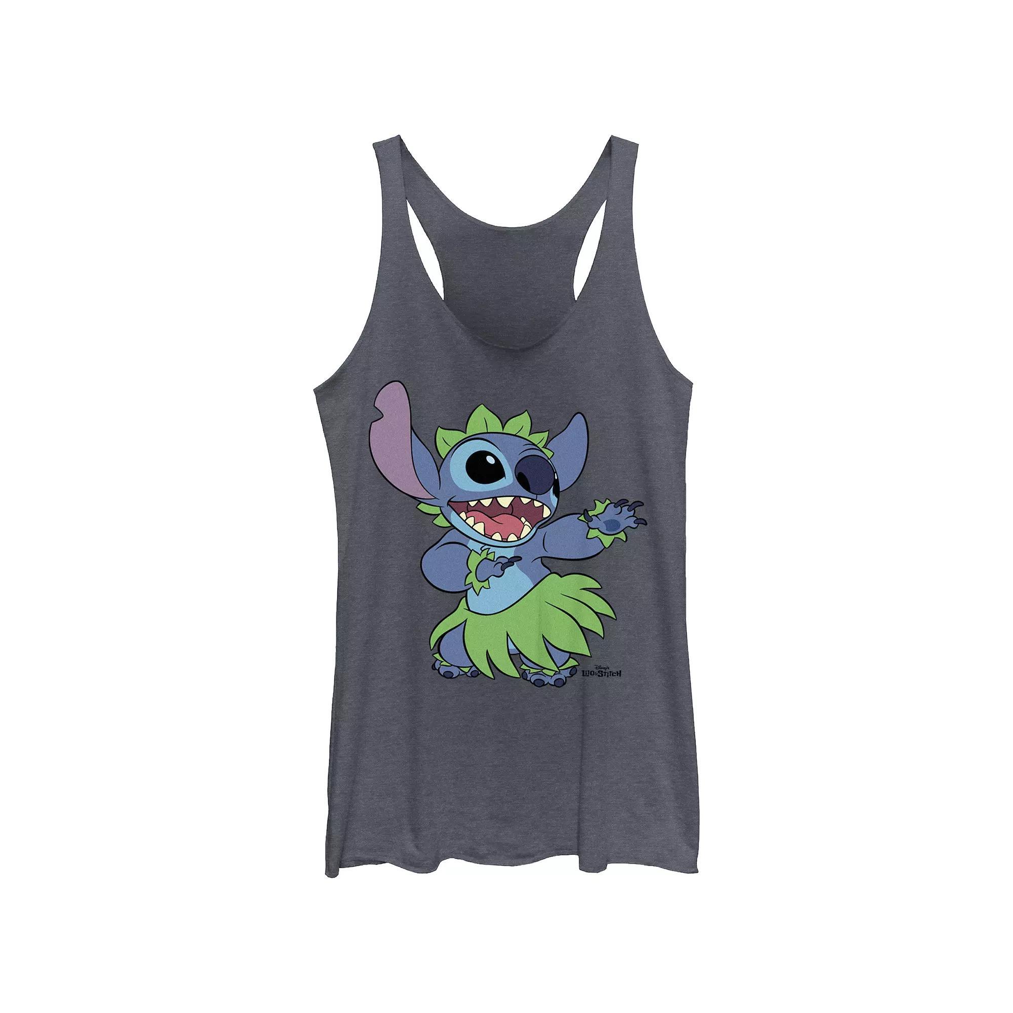 Disneys Lilo & Stitch Hula Dance Juniors Tri-Blend Racerback Tank Top, Girls Navy Grey Product Image