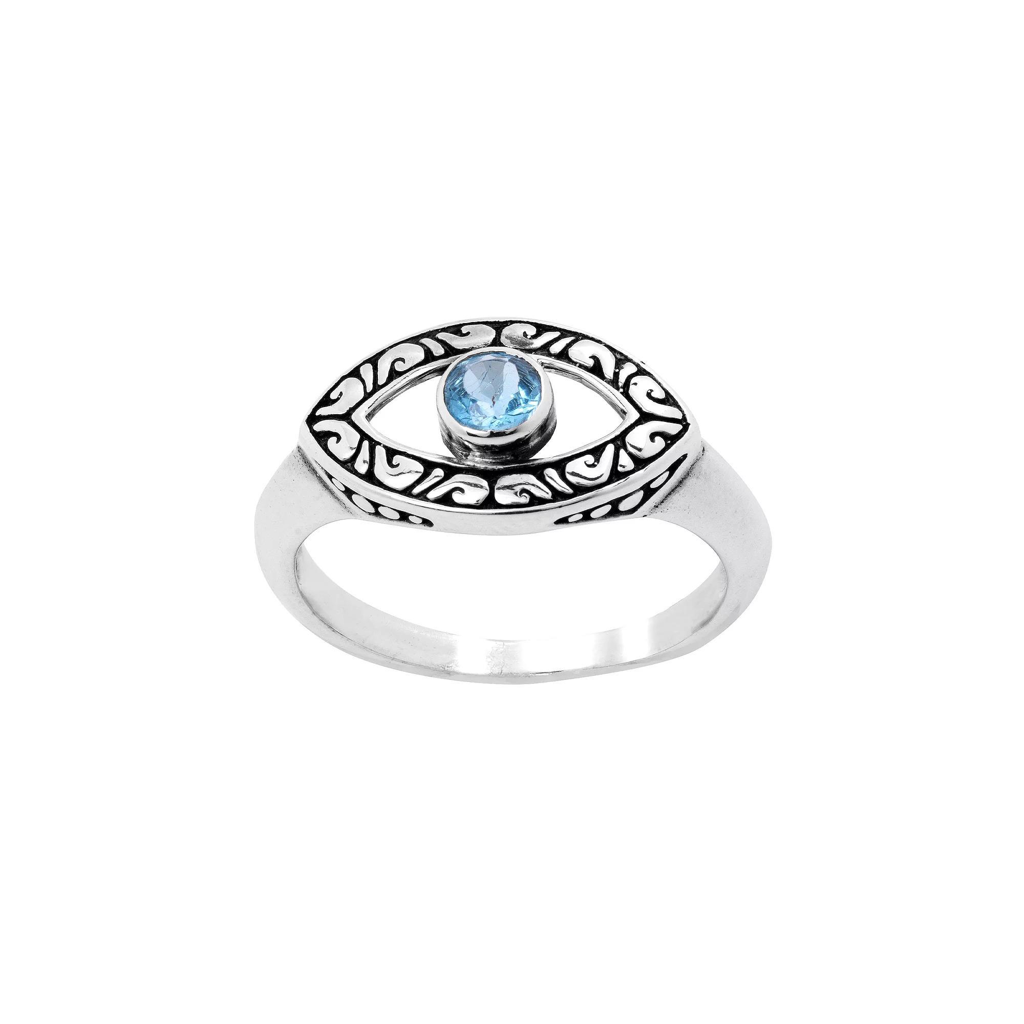 Main and Sterling Oxidized Sterling Silver Blue Topaz Guardian Eye Ring, Women's, Size: 8 Product Image