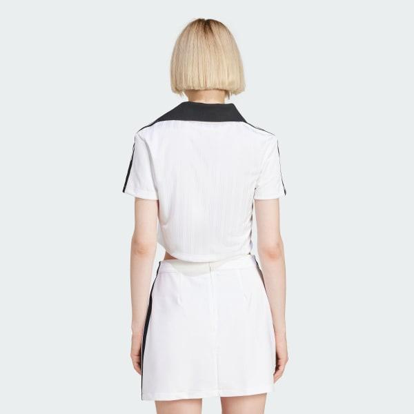 adidas Adicolor Football Jacquard V-Neck Crop Polo Shirt White XL Womens Product Image
