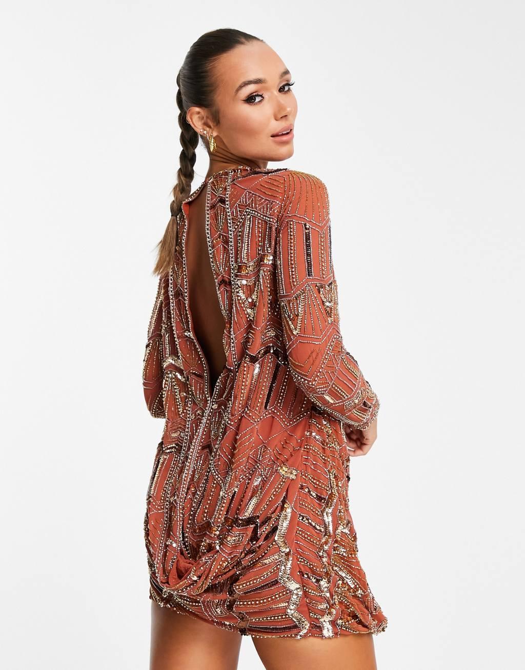 ASOS DESIGN embellished shift mini dress with drape front detail Product Image