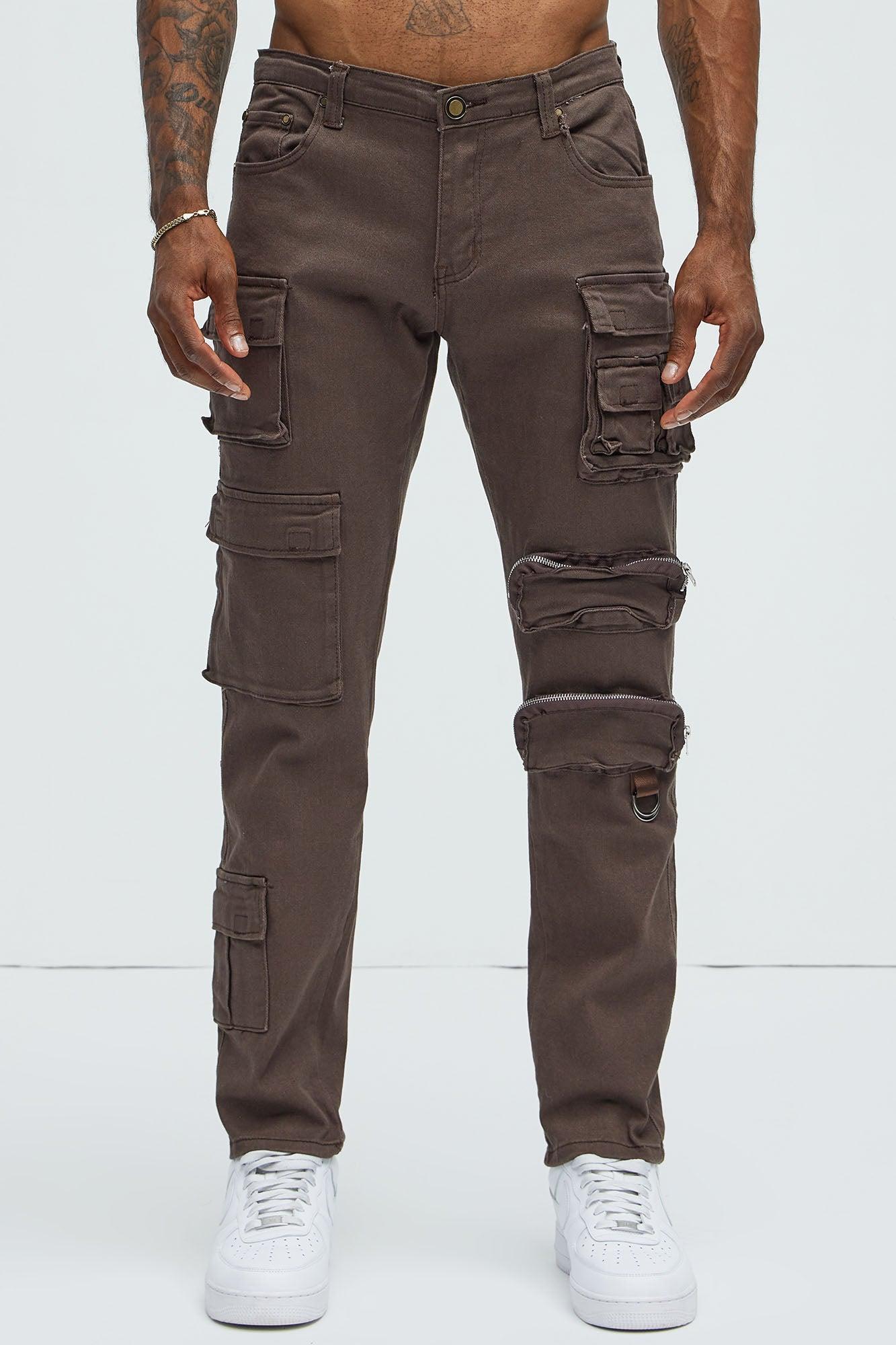 More Than One Cargo Pocket Slim Jeans - Brown Product Image
