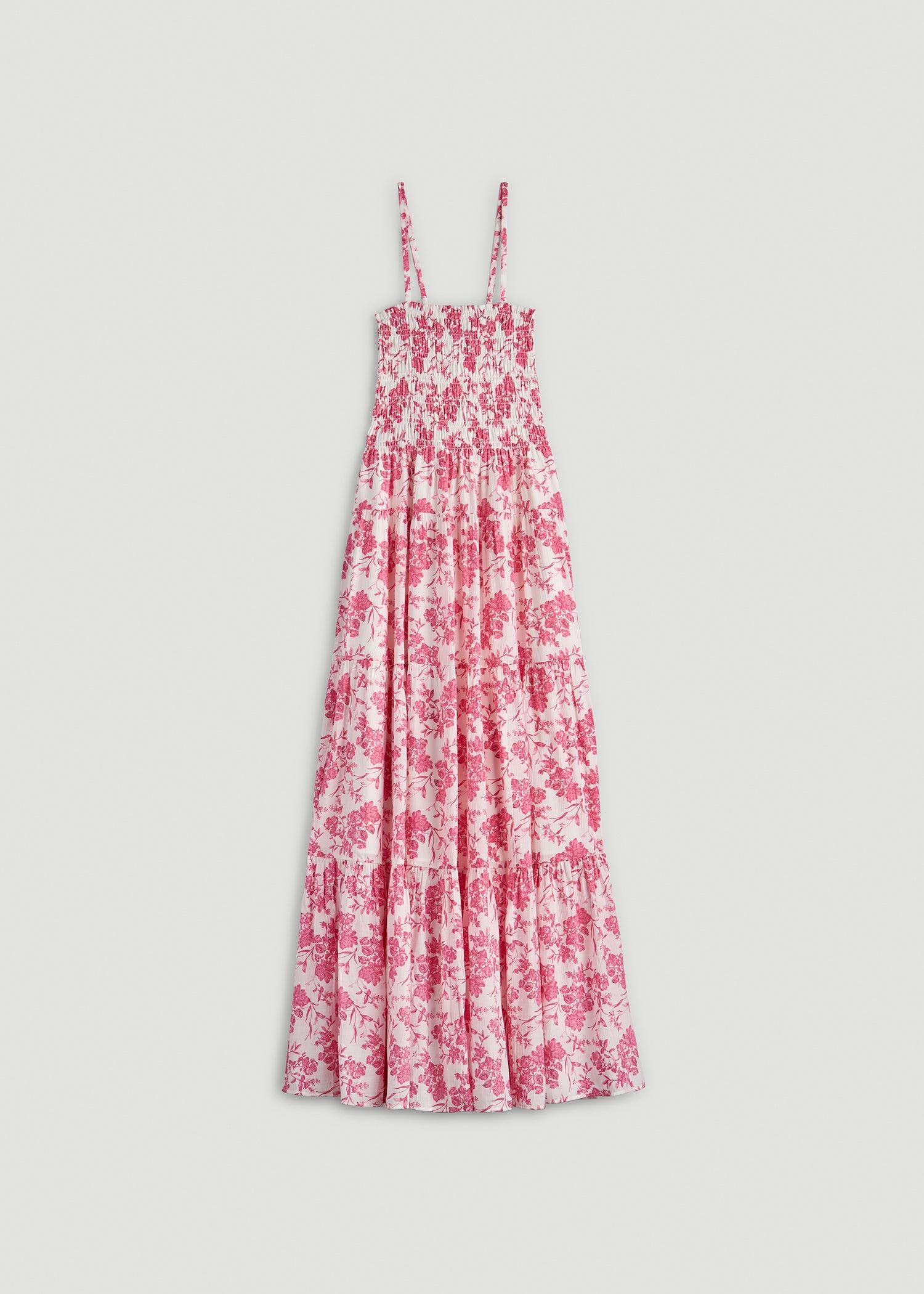 Strappy Tiered Maxi Dress for Tall Women in Pink Garden Floral Female Product Image