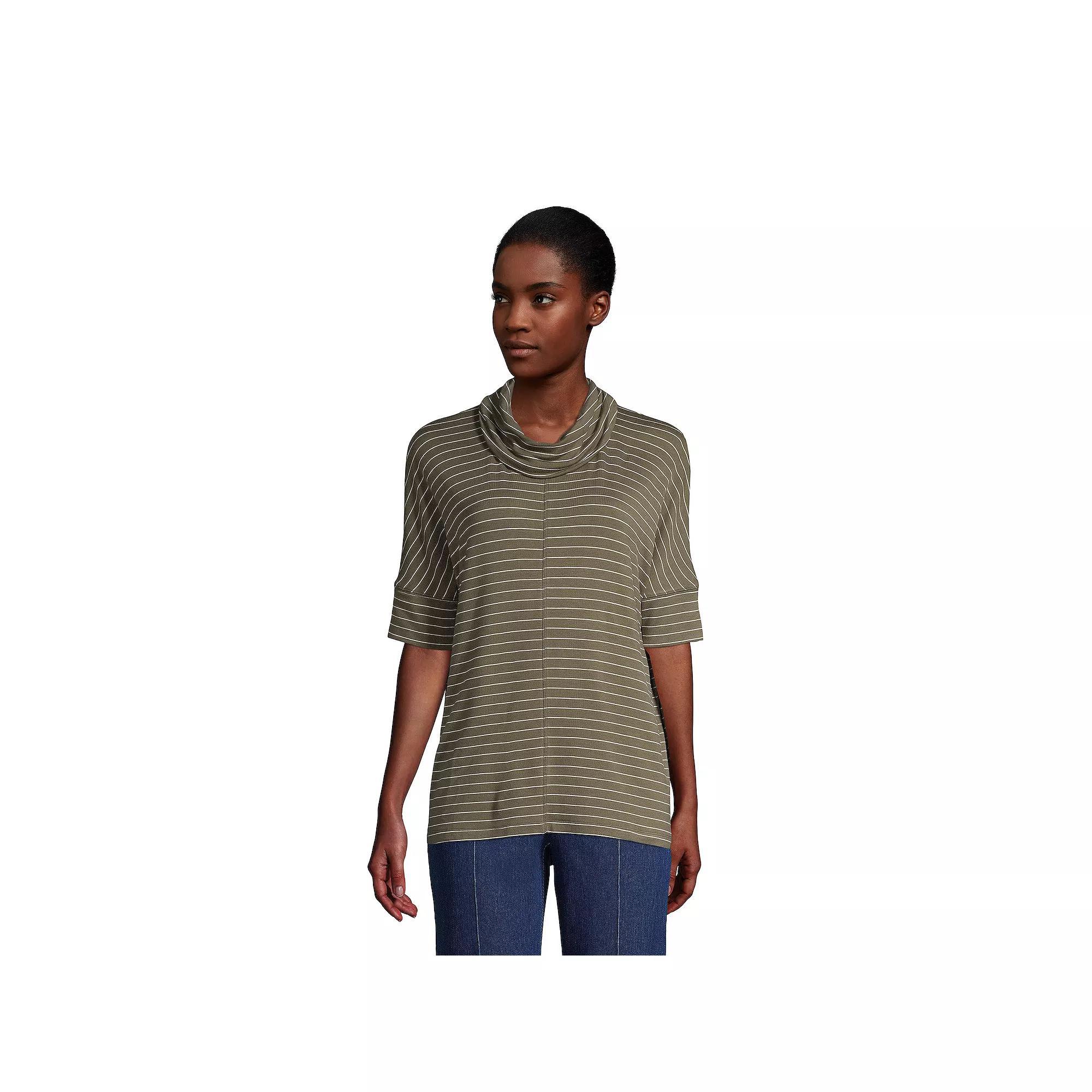 Womens Lands End Super Soft Elbow Cowlneck Top Rich Red Stripe Product Image