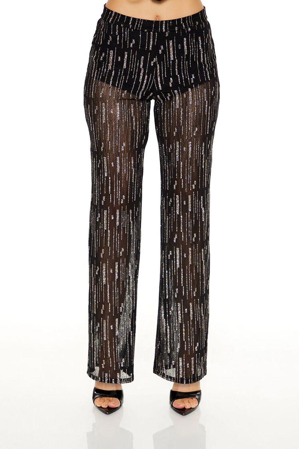 Glitter High-Rise Straight Pants | Forever 21 Product Image