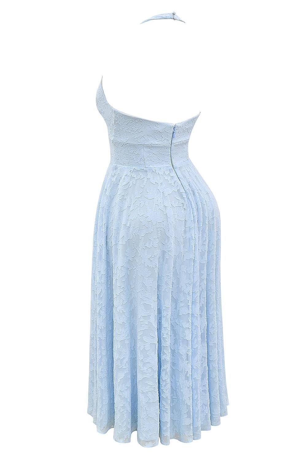Arietta Bluebell Floral Jacquard Halter Midi Dress Product Image