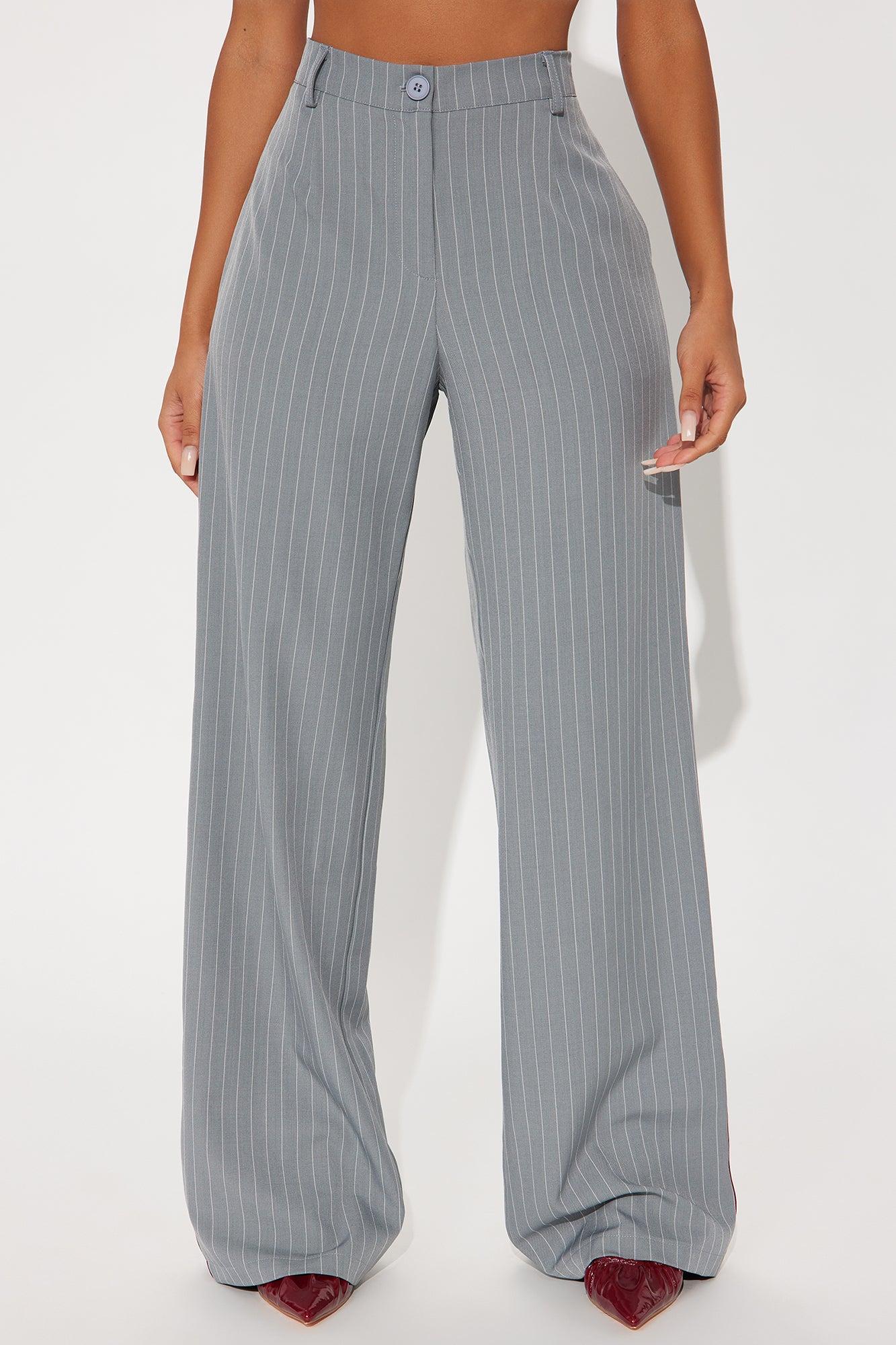 Different From The Rest Pinstripe Wide Leg Trouser Pant - Grey/combo Product Image