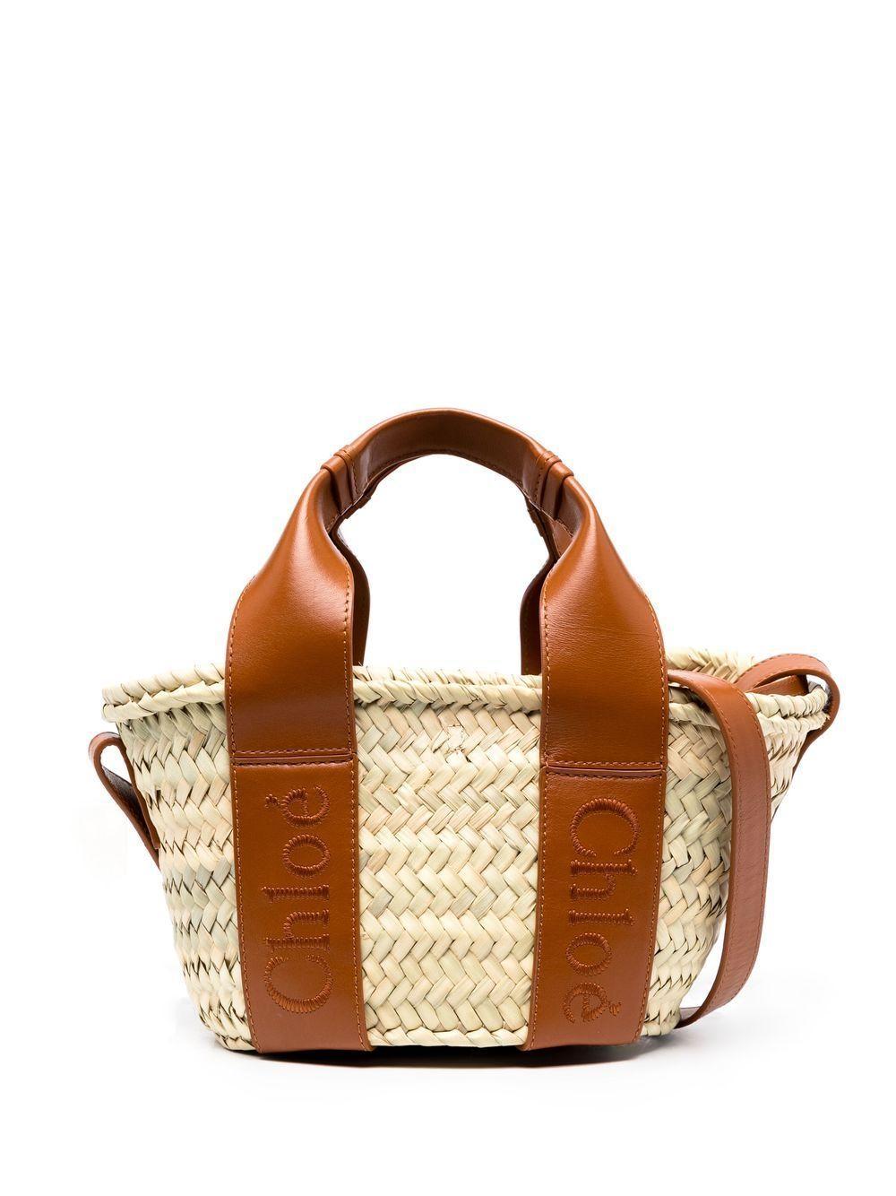 logo-detail raffia tote bag Product Image