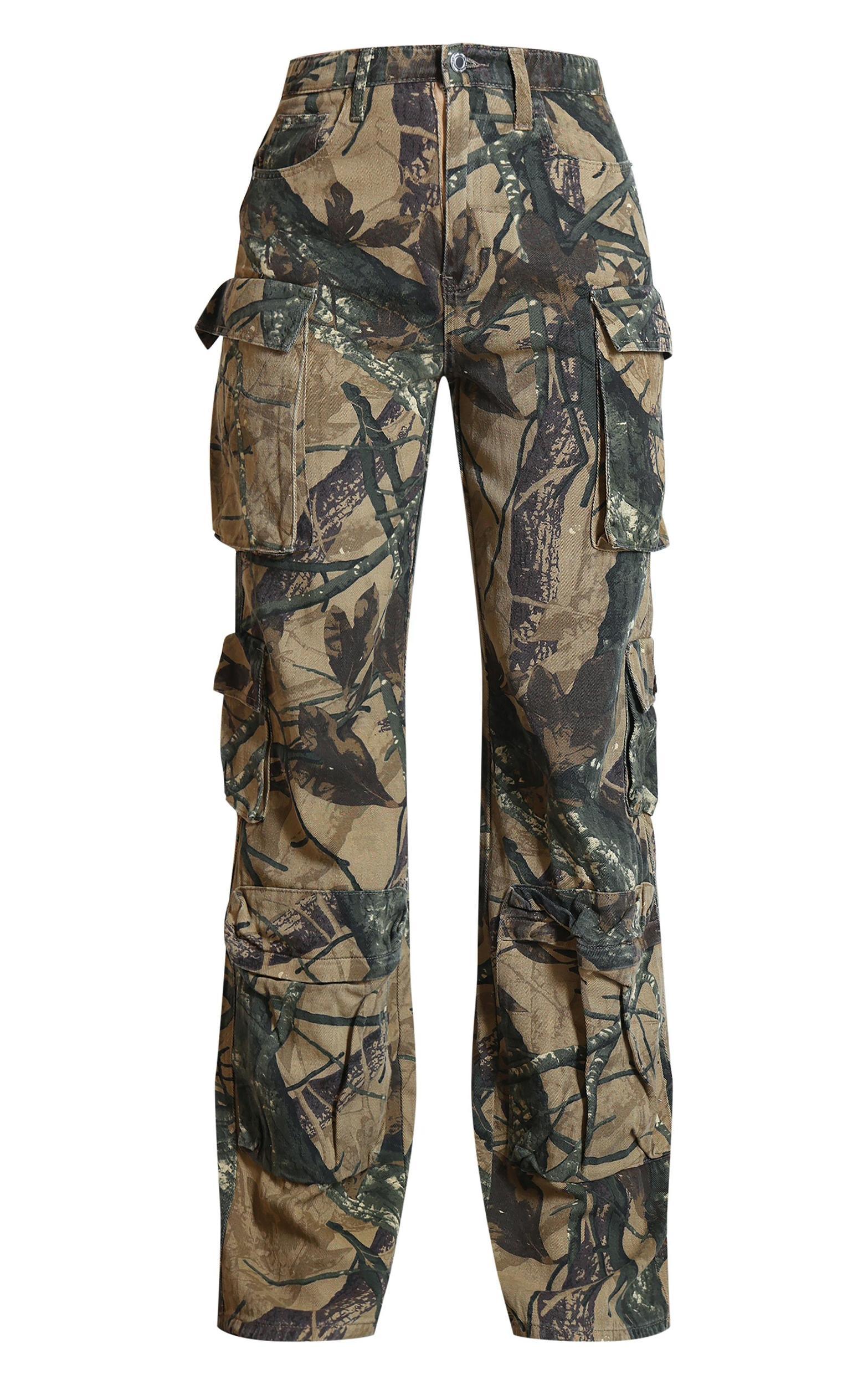 Camo Detailed Print Wide Leg Jeans Product Image