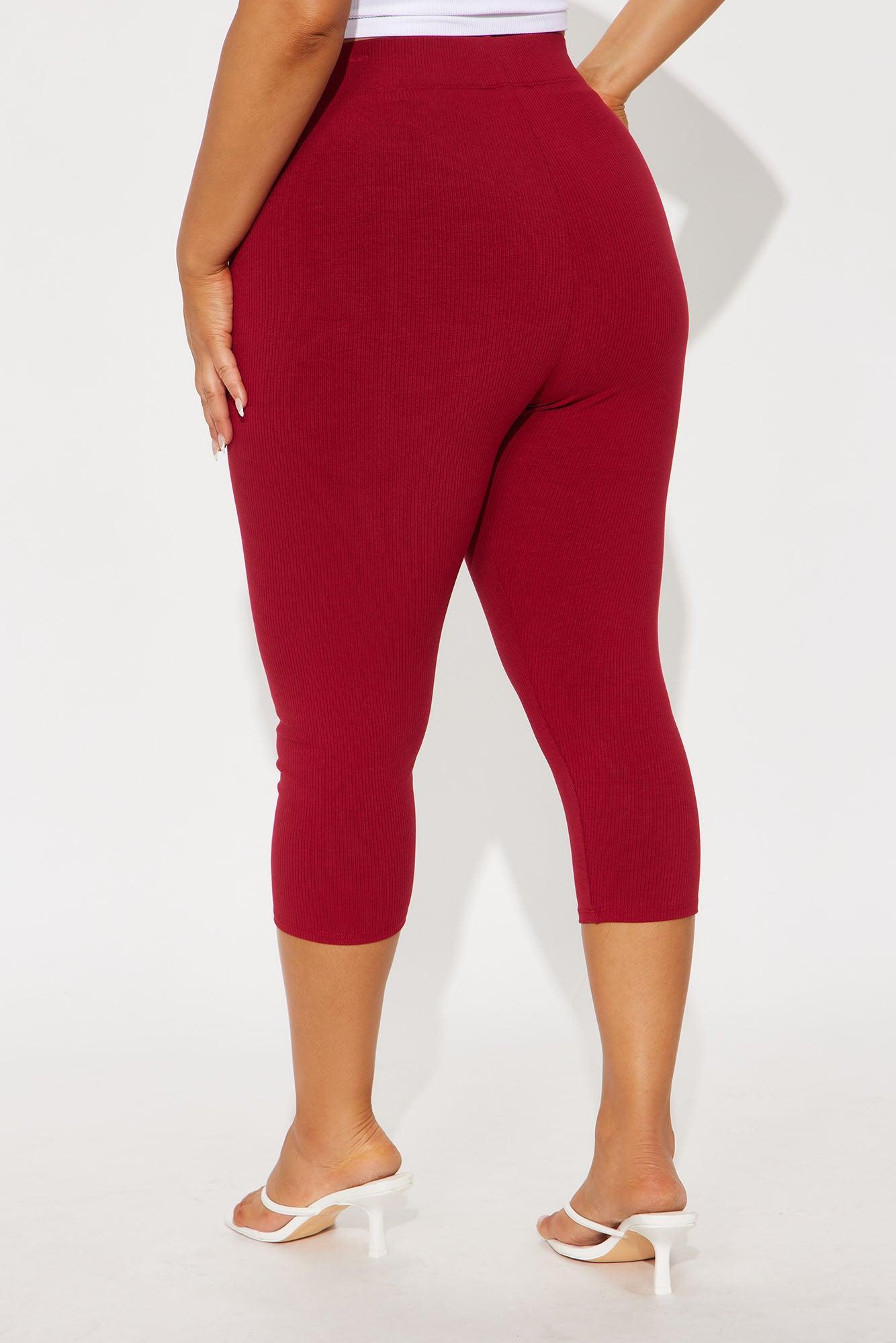 Tory Rib Heavy Contoured High Waisted Capri Legging - Red Product Image