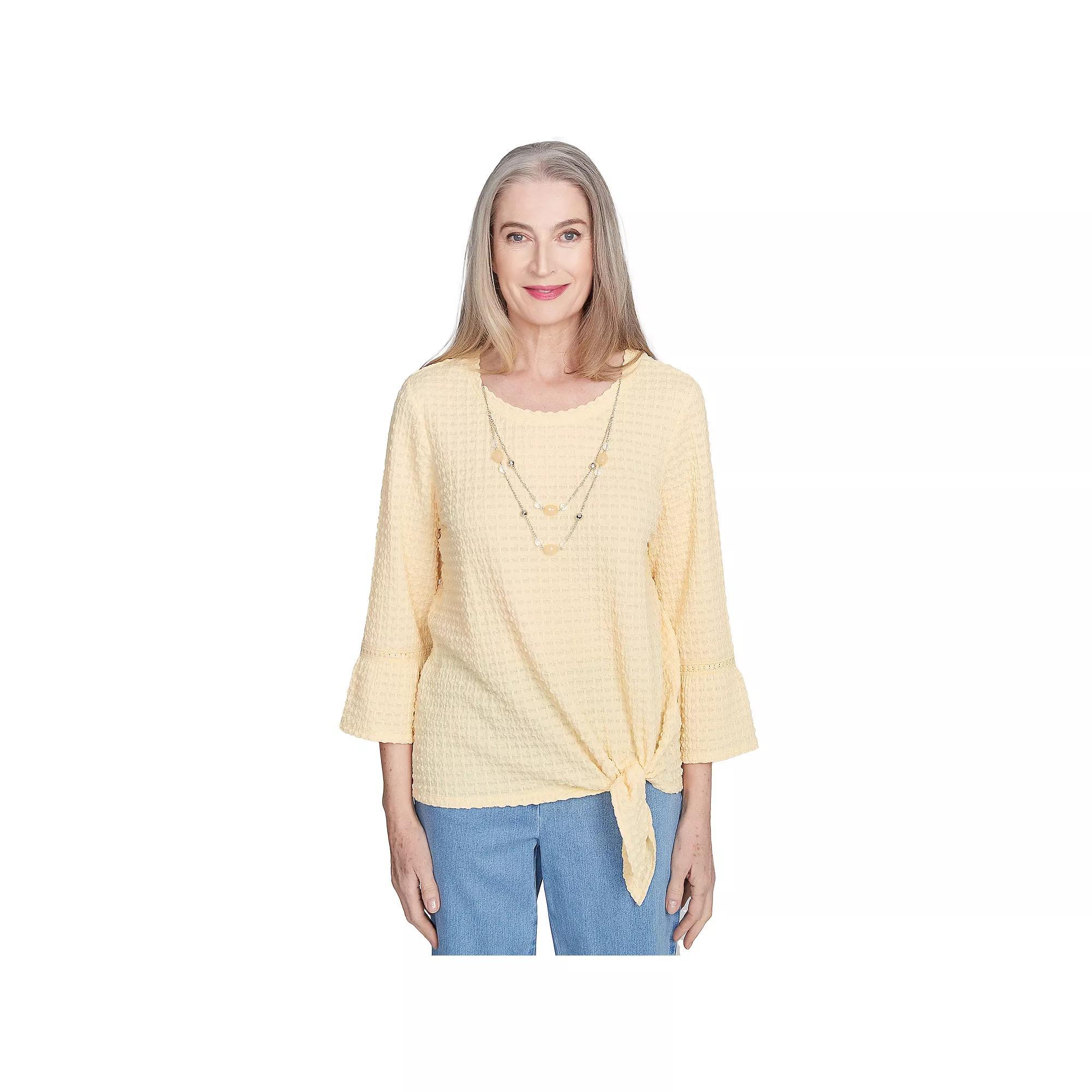 Womens Alfred Dunner Tie Front Textured Tee with Necklace Product Image