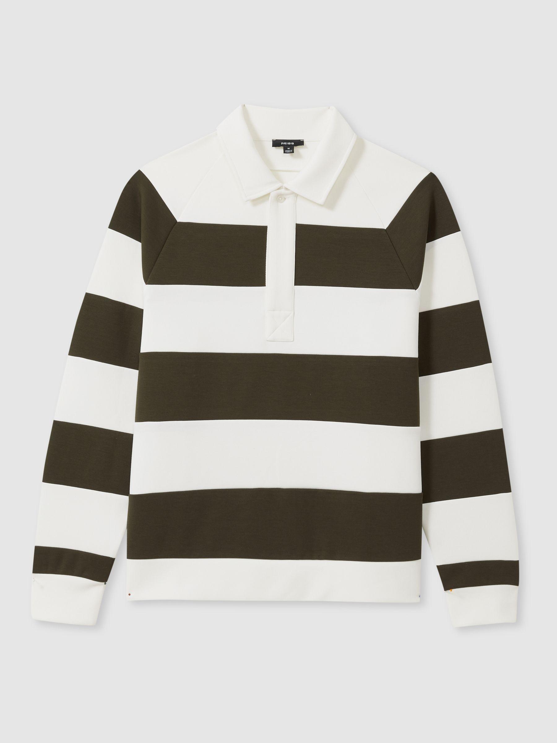 Rugby-Stripe Long-Sleeve T-Shirt in White/Dark Green Product Image