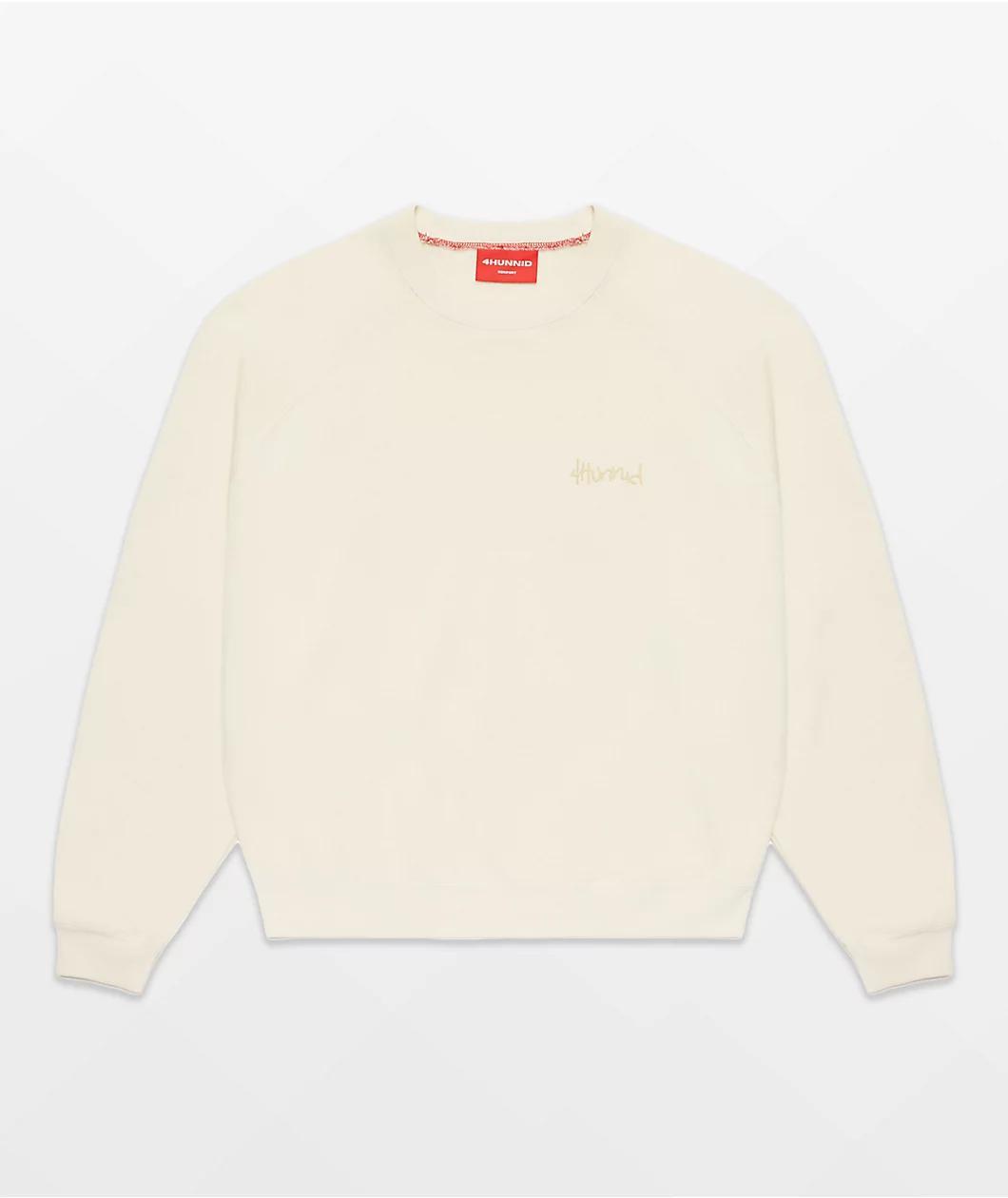 4Hunnid Komfort Kollection Cream Pigment Dye Crewneck Sweatshirt Product Image