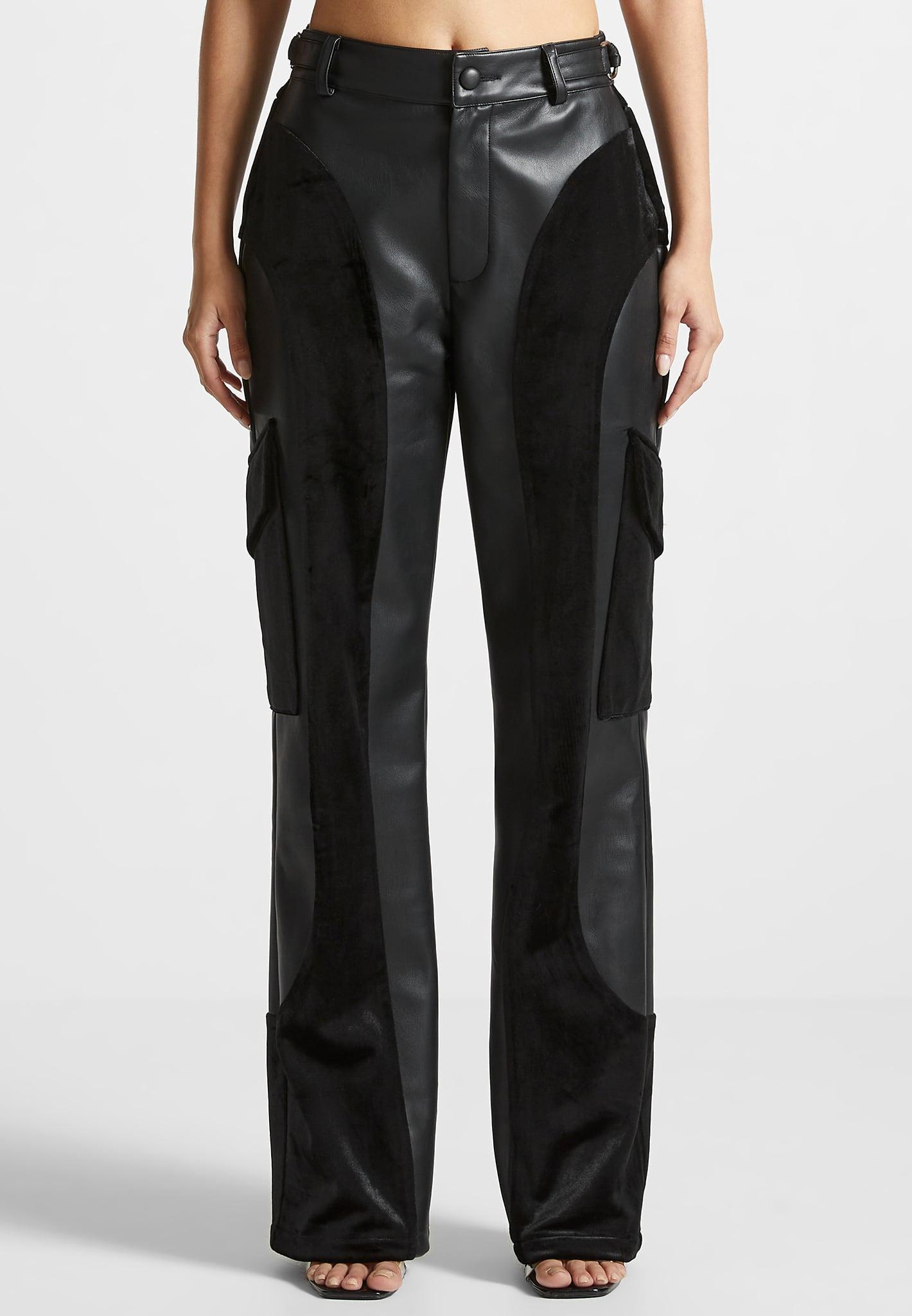Leather and Velvet Cargo Pants - Black Female Product Image