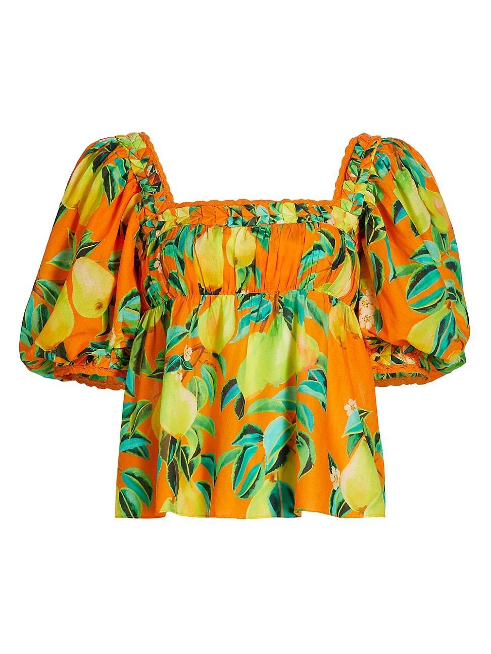 Womens Pears Cotton Puff-Sleeve Blouse Product Image