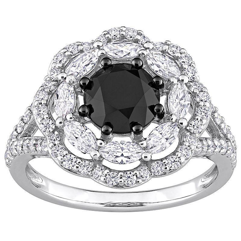 Stella Grace 10k White Gold 1 1/2 Carat T.W. Black Diamond & Lab-Created Moissanite Engagement Ring, Women's, Size: 4.50 Product Image