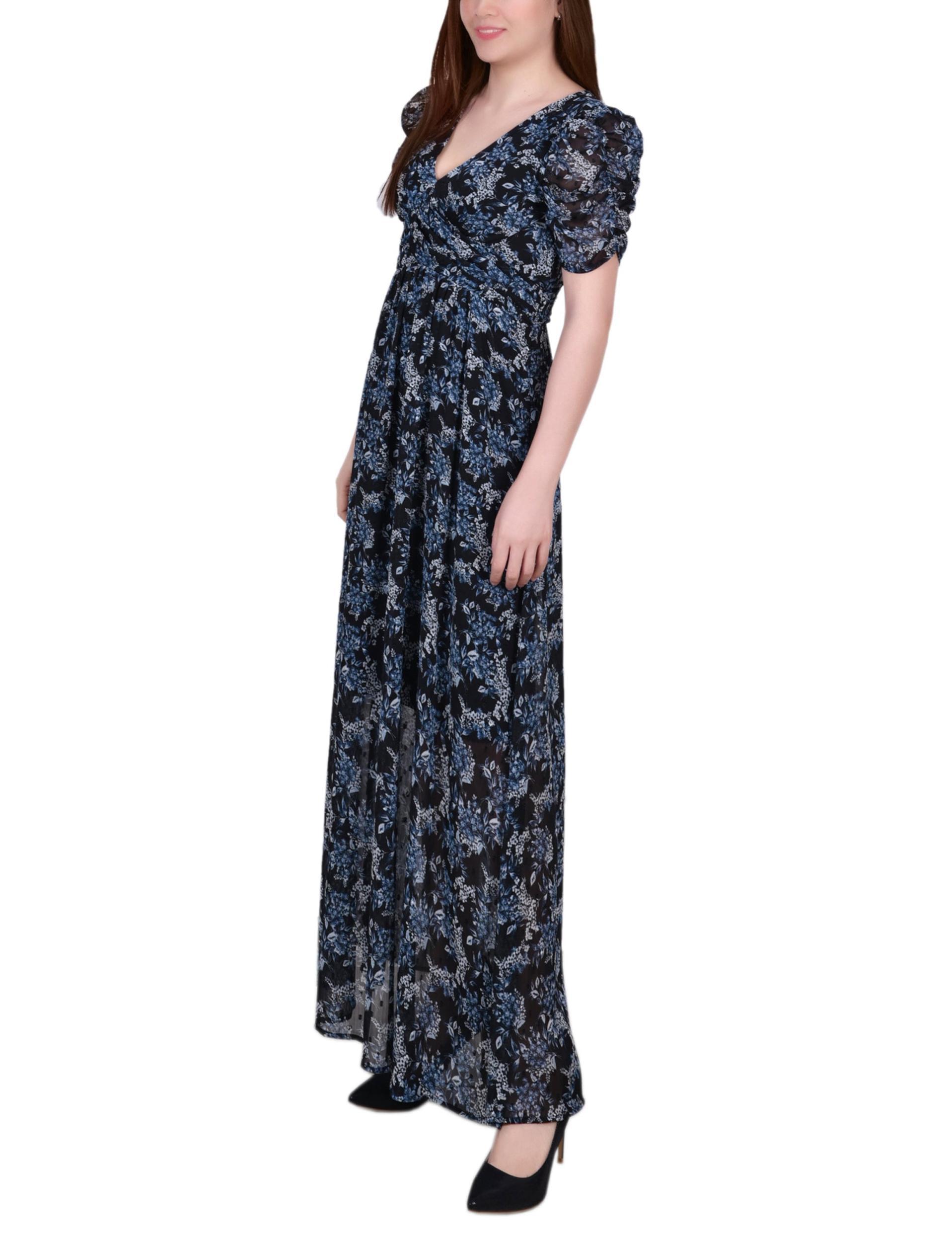 Navy Floral Puff Sleeve Maxi Product Image