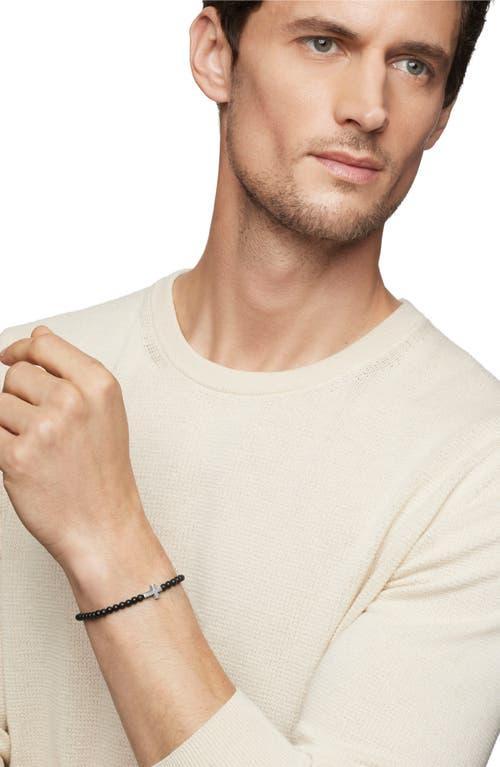 Mens Spiritual Beads Cross Station Bracelet in Sterling Silver Product Image