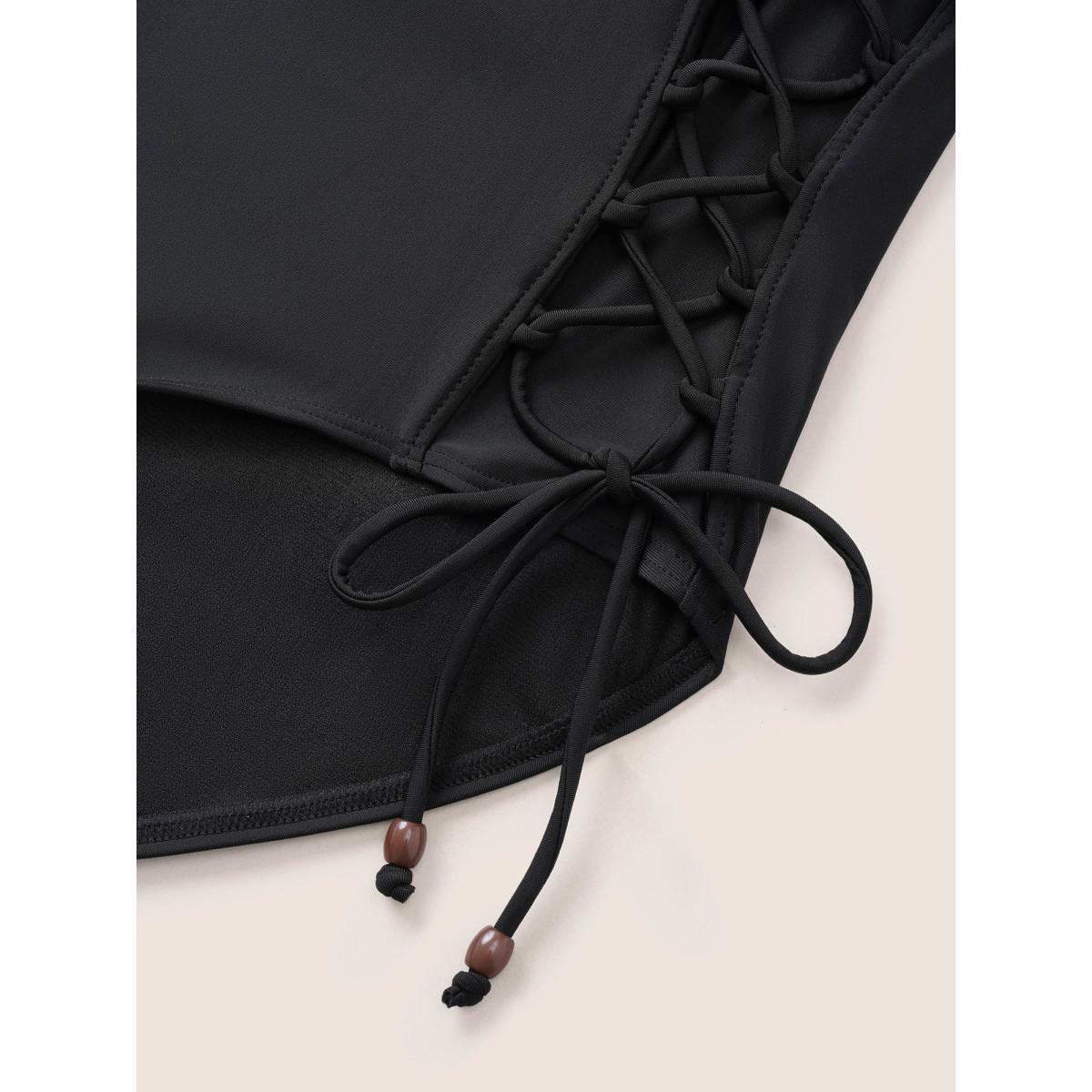 Plus Size Plain Lace Up Side High Rise Swim Bottom Women's Swimwear Black Beach Non High stretch Skinny High Rise Curve Swim Bottoms BloomChic 18-20/2X Product Image