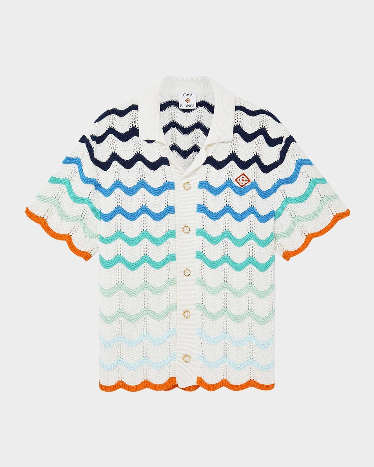 Men's Gradient Wave Crochet Shirt Product Image