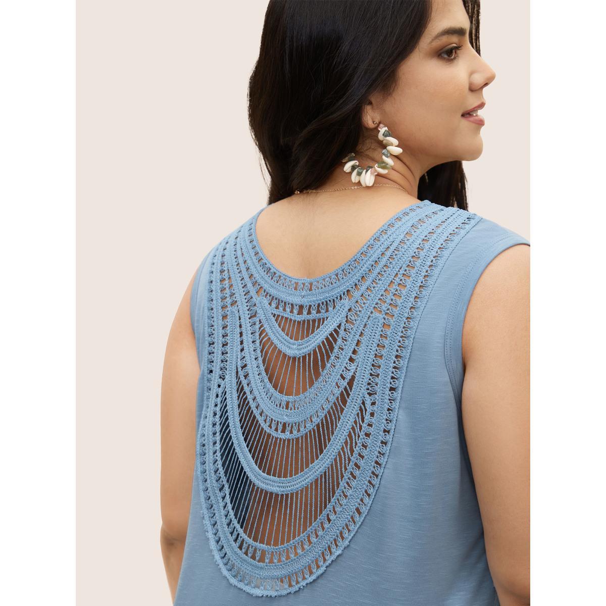 Plus Size Notched Collar Plain Cut Out Tank Top Women Cerulean Resort Patchwork Notched collar Vacation Tank Tops Camis BloomChic 18-20/2X Product Image
