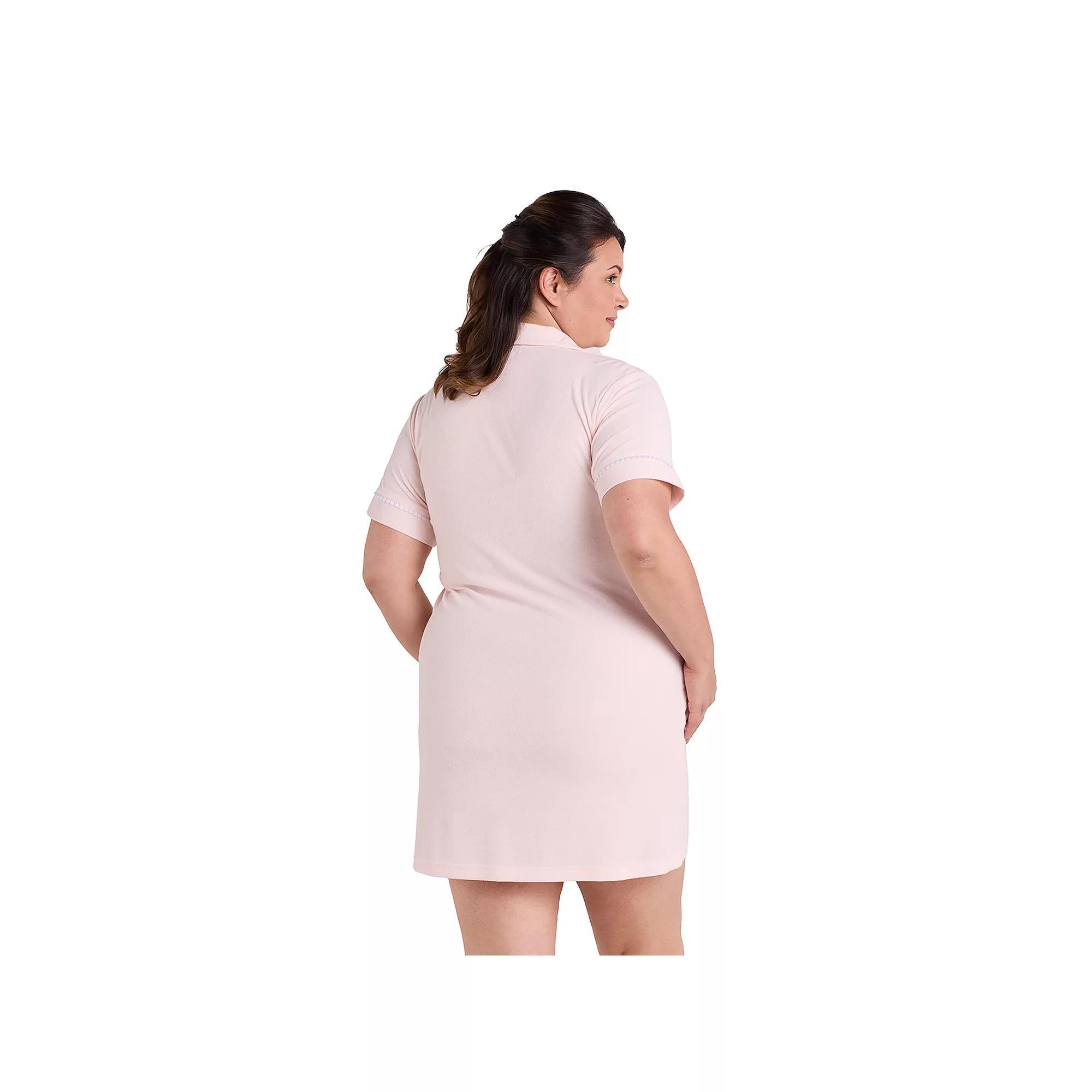 Plus Size Miss Elaine Essentials Terry Short Zip Robe, Women's, Size: 1XL, Pink Product Image