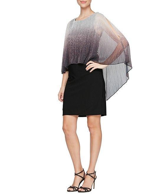 Ignite Evenings Round Neck 3/4 Sleeve Shimmery Ombre Bodre Popover Dress Product Image