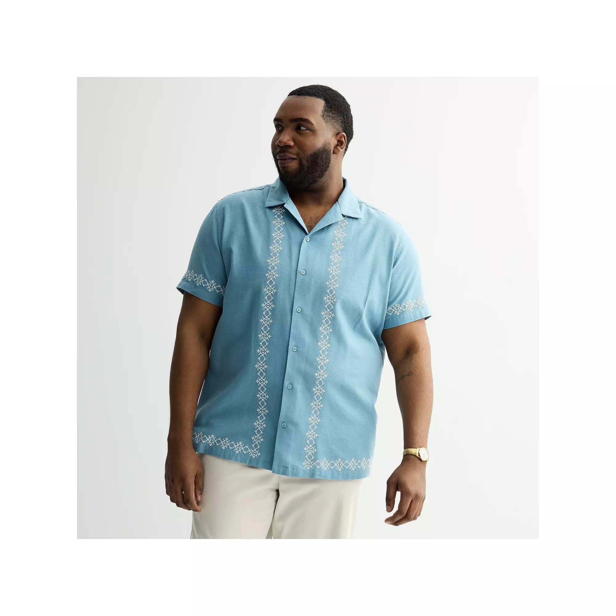 Big & Tall Apt. 9® Short Sleeve Embroidered Pattern Camp Collar Shirt, Men's, Size: 2XB, Blue Blue Product Image