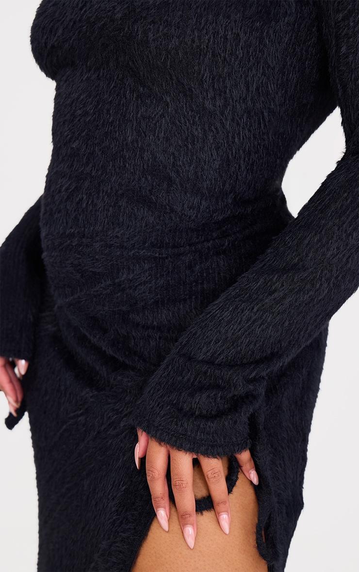 Plus Black Fluffy One Shoulder Maxi Dress Product Image
