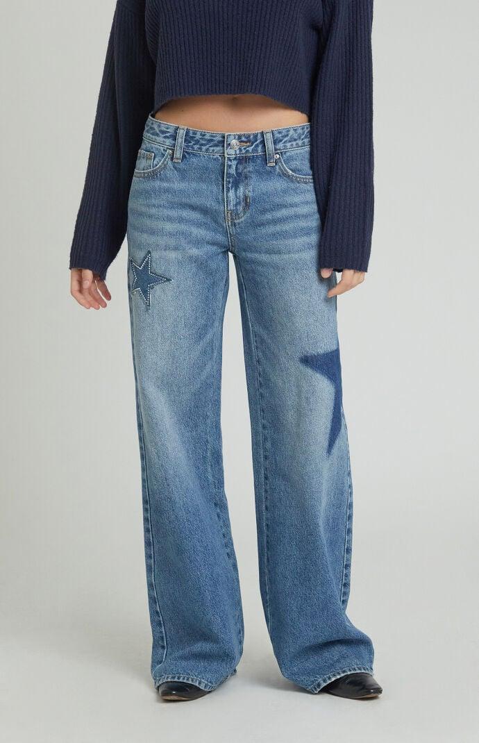 Women's Rhinestone Star Low Rise Baggy Jeans - Product Image