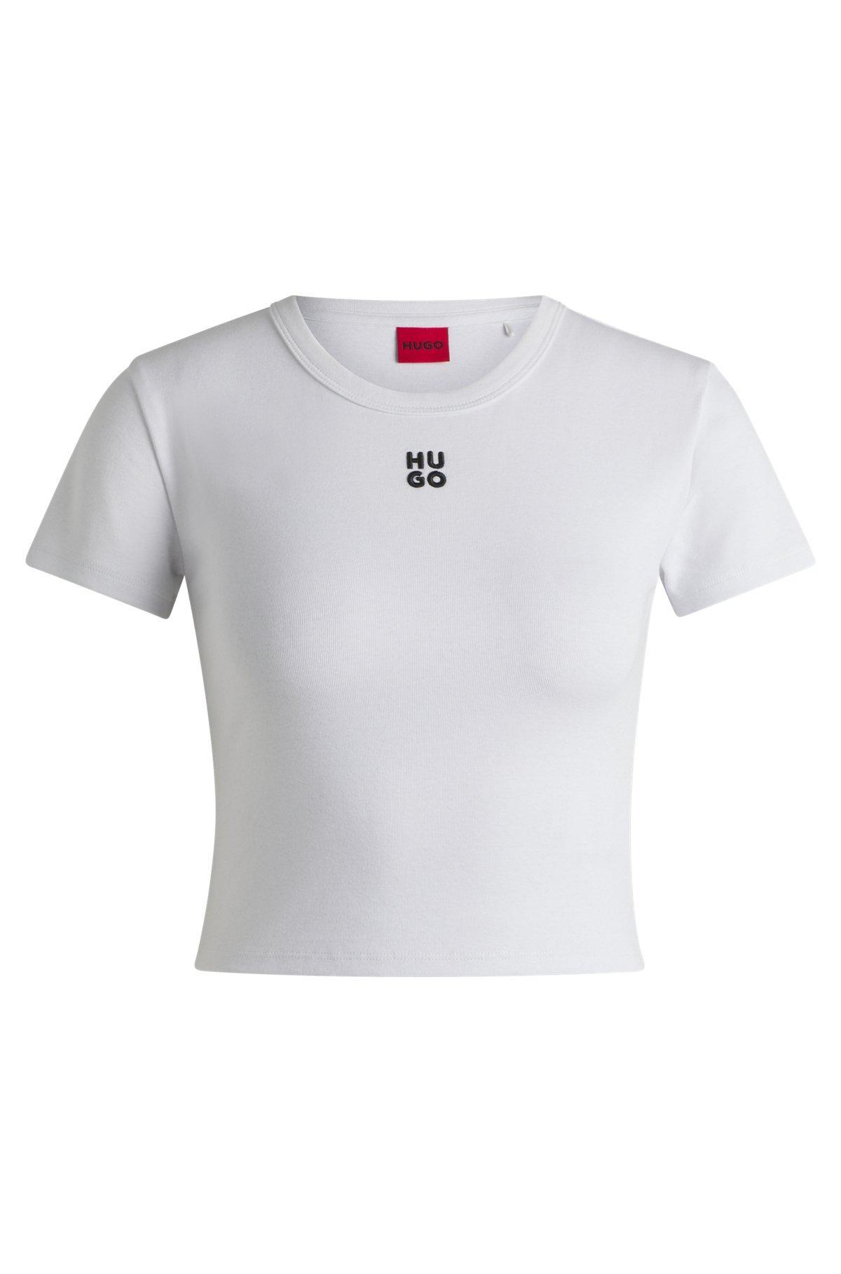 Cropped slim-fit T-shirt with stacked logo Product Image