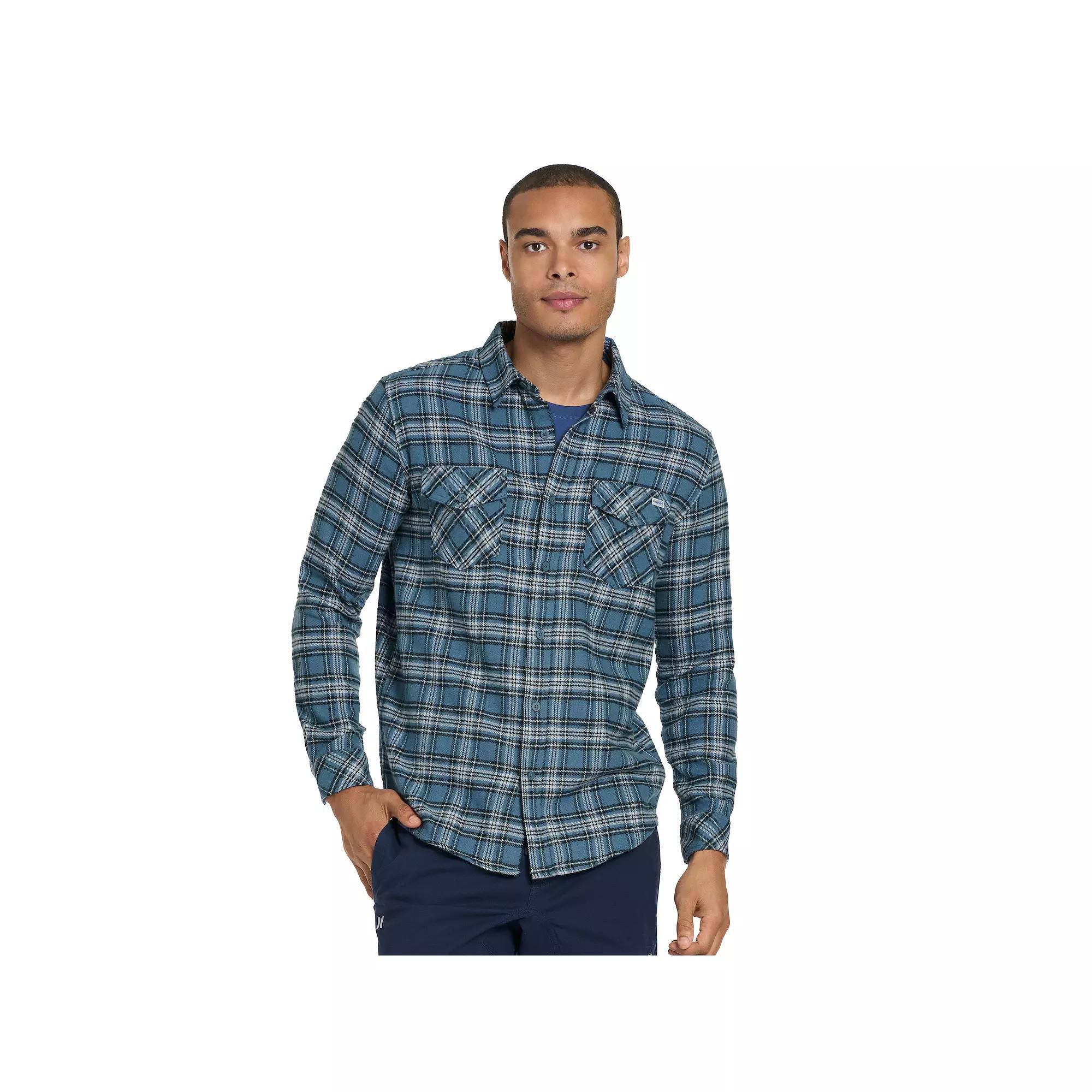 Men's Hurley Long Sleeve Button Down Flannel, Size: Large, Medium Blue Product Image