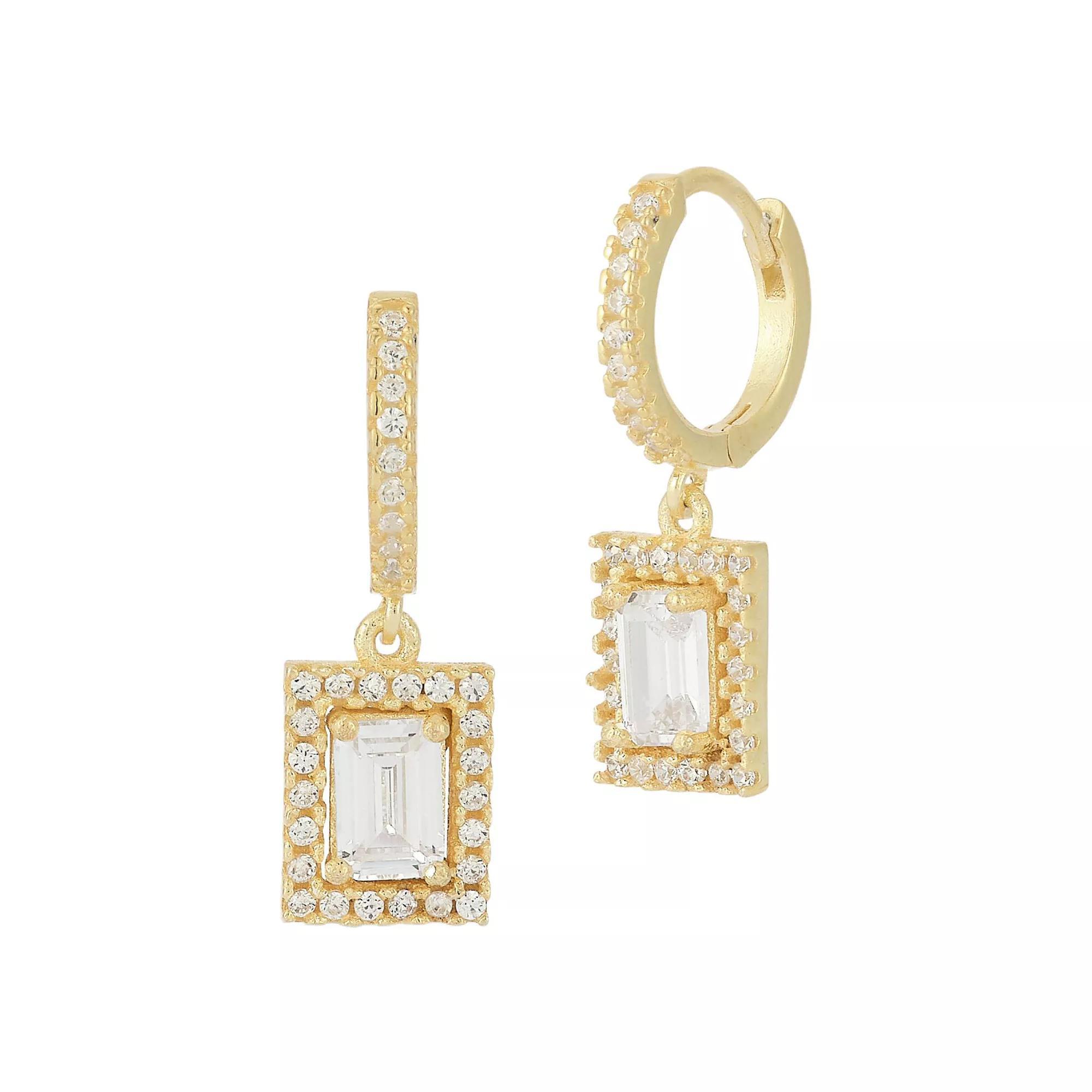 Sunkissed Sterling 14k Gold Over Silver Cubic Zirconia Cluster Charm Huggie Hoop Earrings, Women's, Gold Tone Blue Product Image