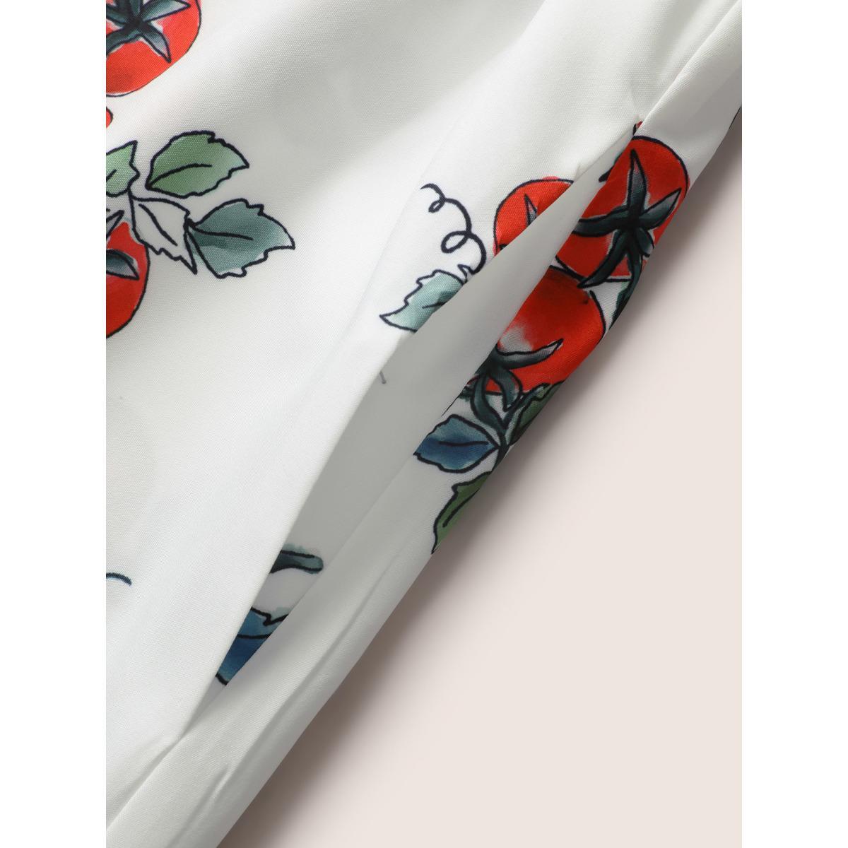 Plus Size Tomato Print Square Neck Ruffle Cap Sleeve Dress Originalwhite Women Elegant Ruffles Square Neck Cap Sleeve Curvy BloomChic 28/5X Product Image